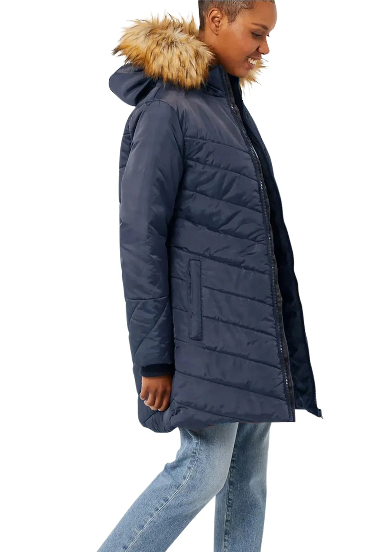 Fur Trimmed Hood Waterproof Coat