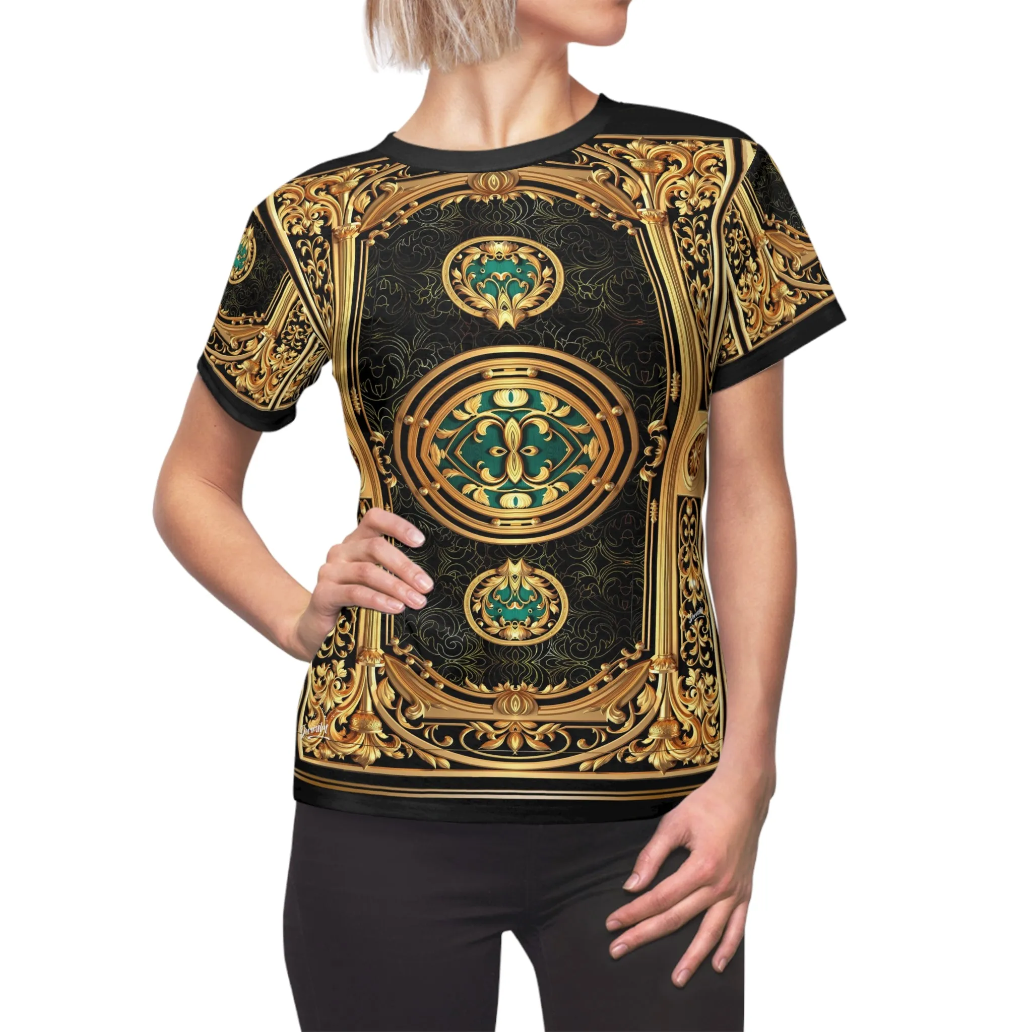 Gold Filigree T-Shirt Unisex Tee All Over Print T-Shirt Decorative Tee Unisex T-Shirt Golden Baroque T-Shirt | D20175