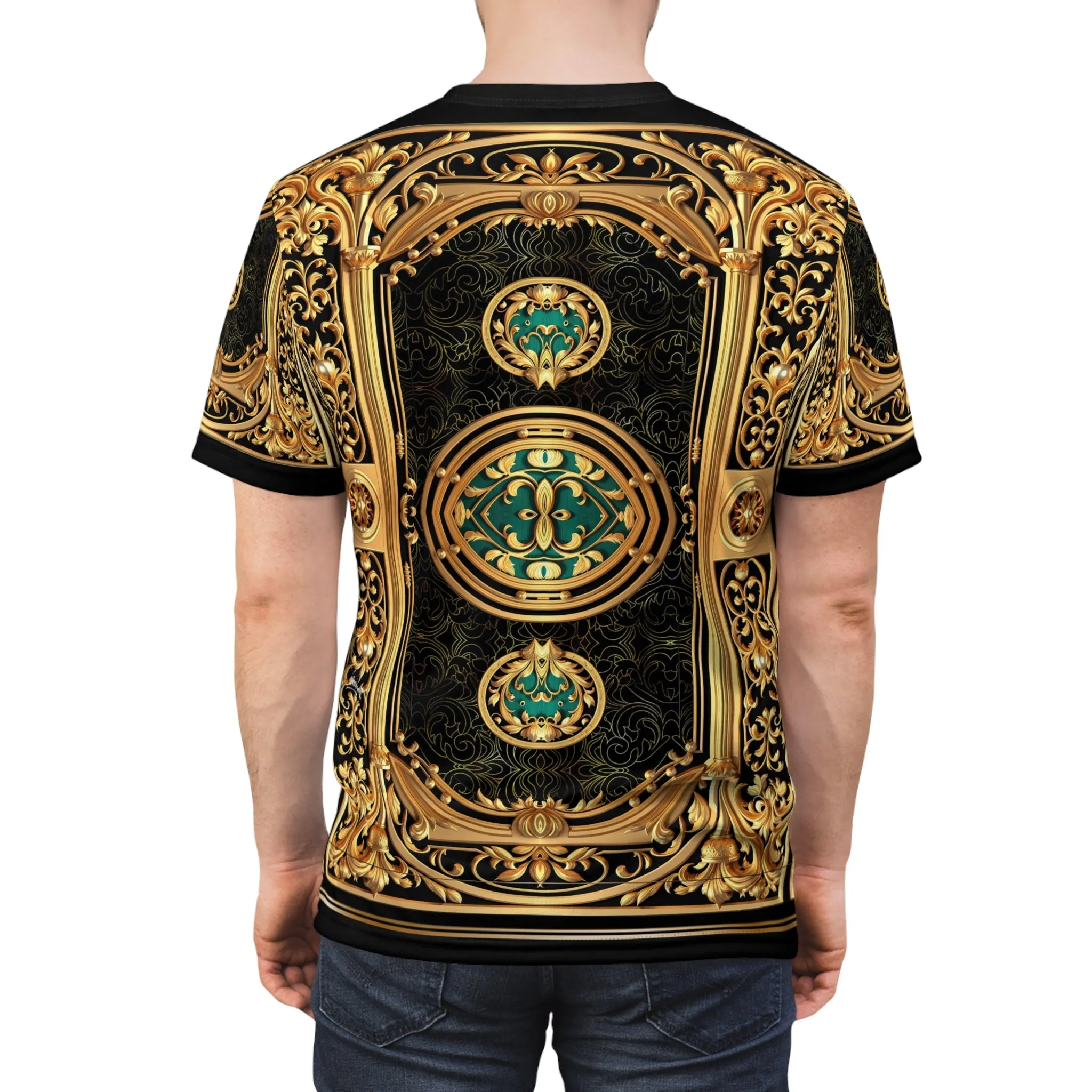 Gold Filigree T-Shirt Unisex Tee All Over Print T-Shirt Decorative Tee Unisex T-Shirt Golden Baroque T-Shirt | D20175