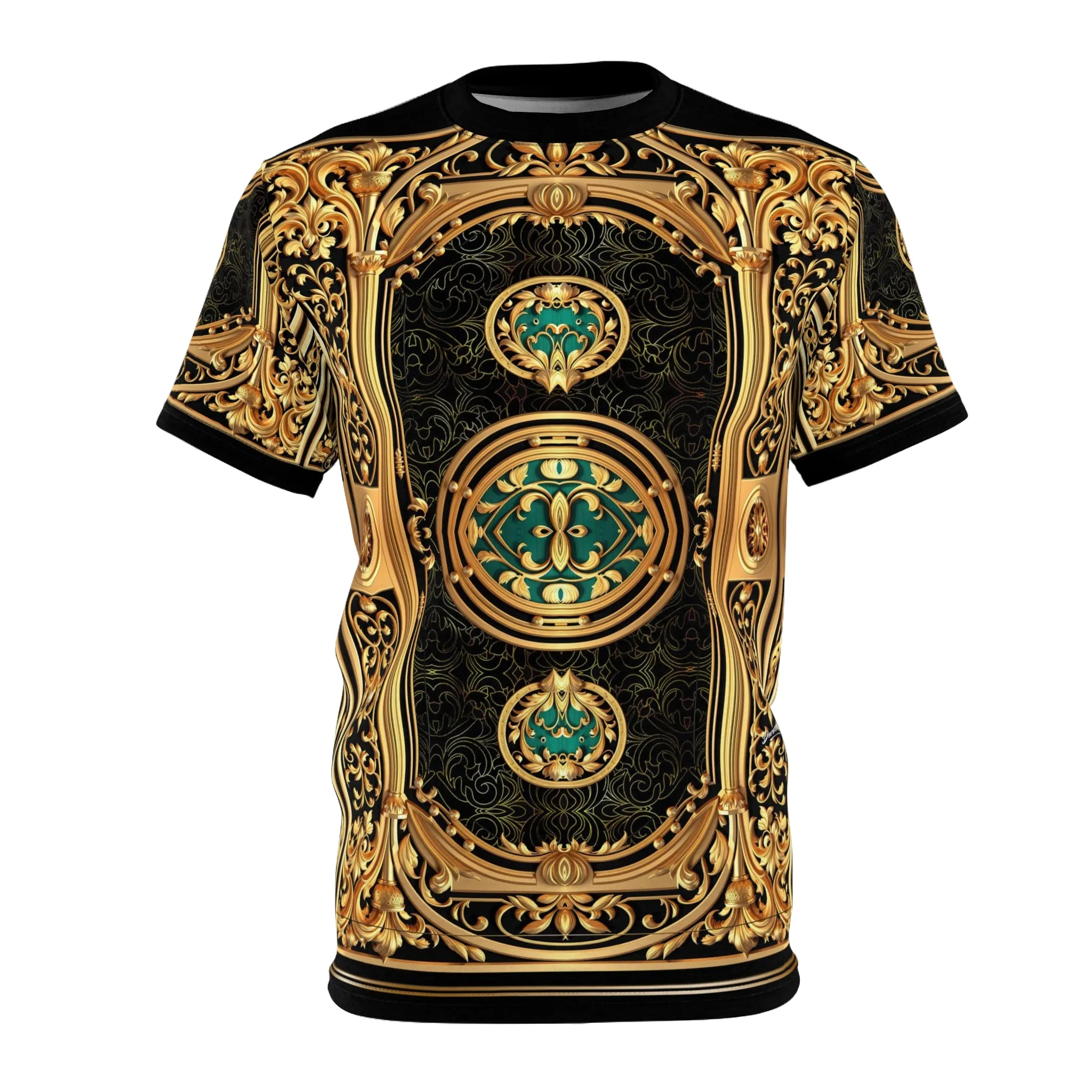 Gold Filigree T-Shirt Unisex Tee All Over Print T-Shirt Decorative Tee Unisex T-Shirt Golden Baroque T-Shirt | D20175