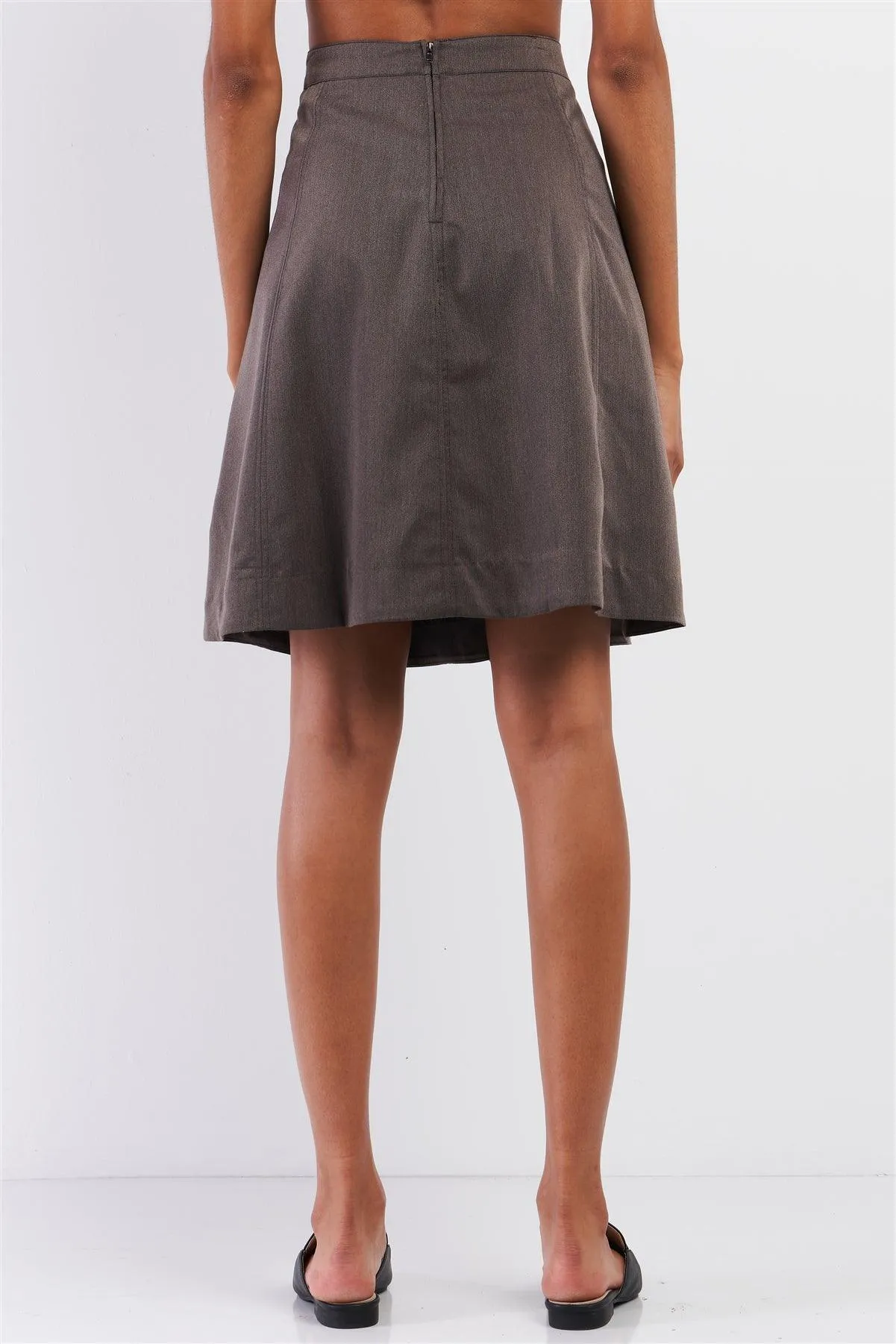 Grey Knee Length High Waisted A-Line Side Pocket Midi Skirt /2-2-2