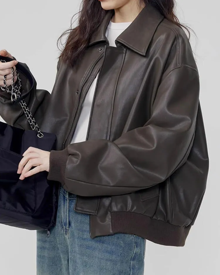 Grunge Sleaze Leather Bomber Jacket