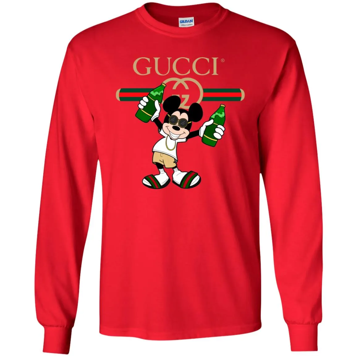 Gucci Mickey Mouse Drink Beer T-shirt Men Long Sleeve Shirt