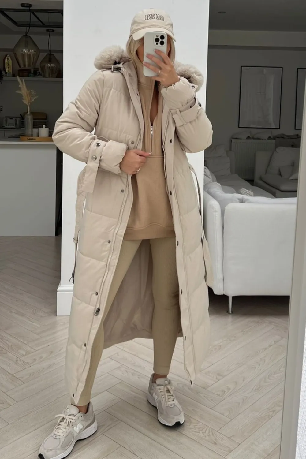 Heidi beige faux fur hooded parka coat