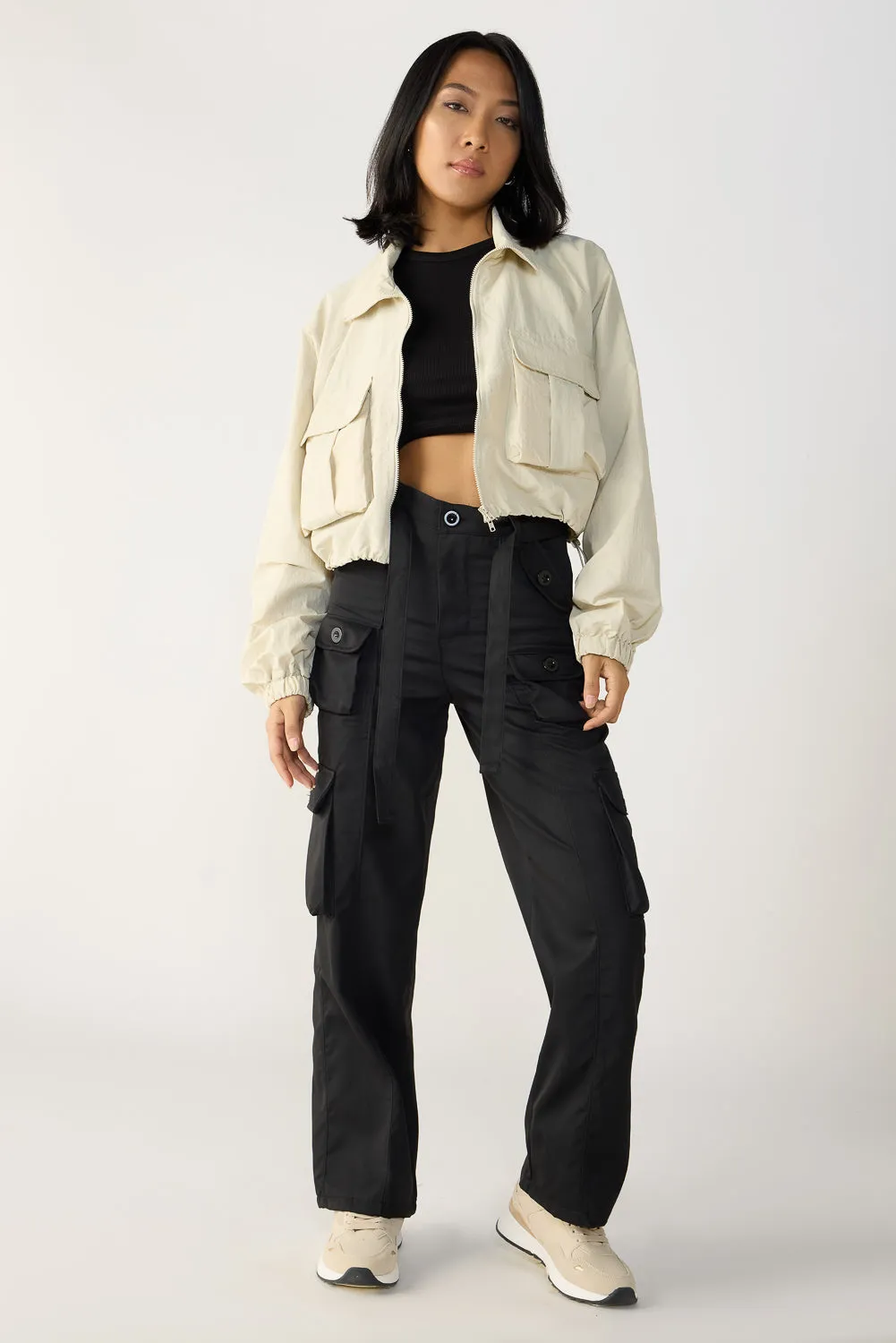 Ivory Cropped Cargo Jacket