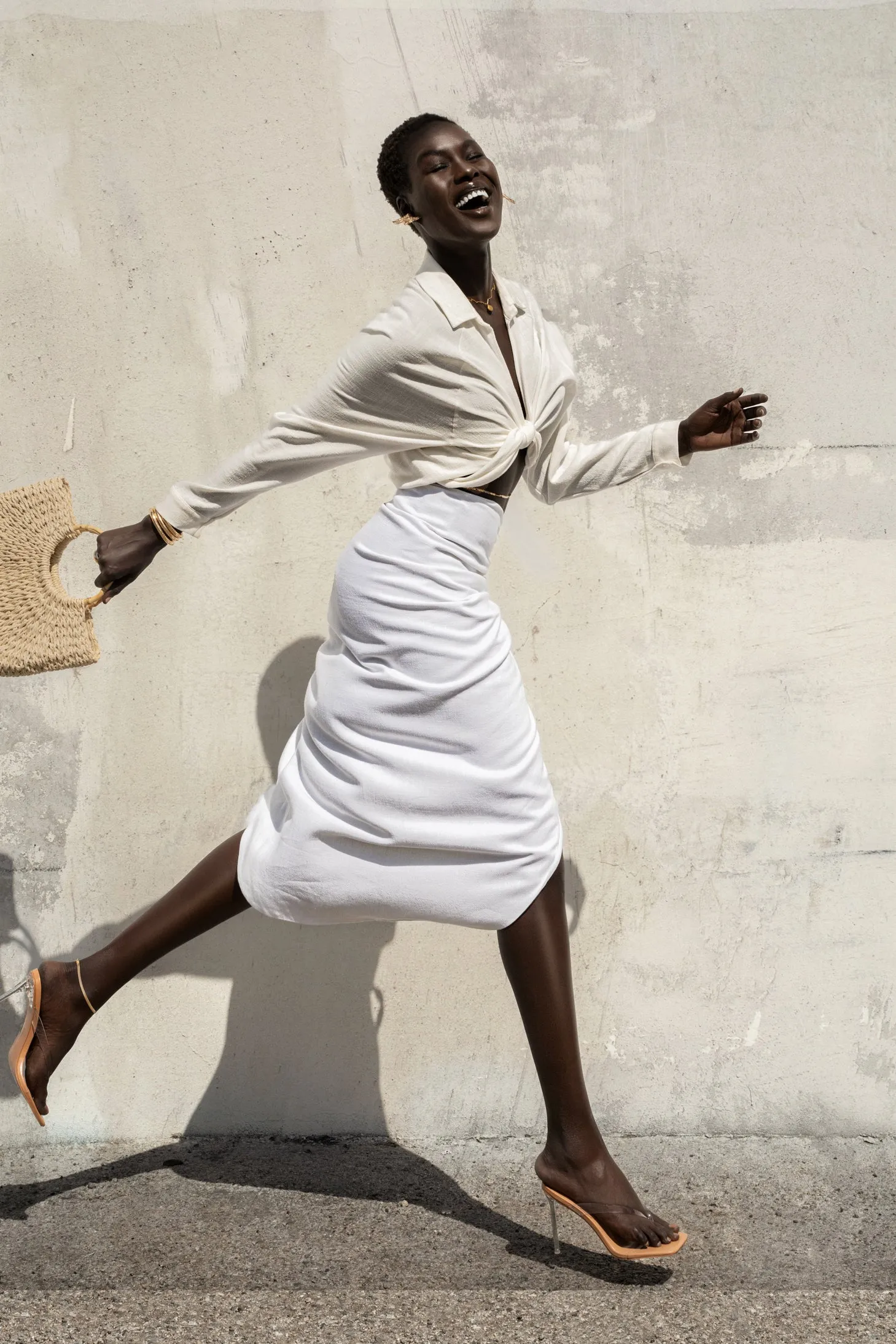 Ivory Spring Ruched Linen Skirt