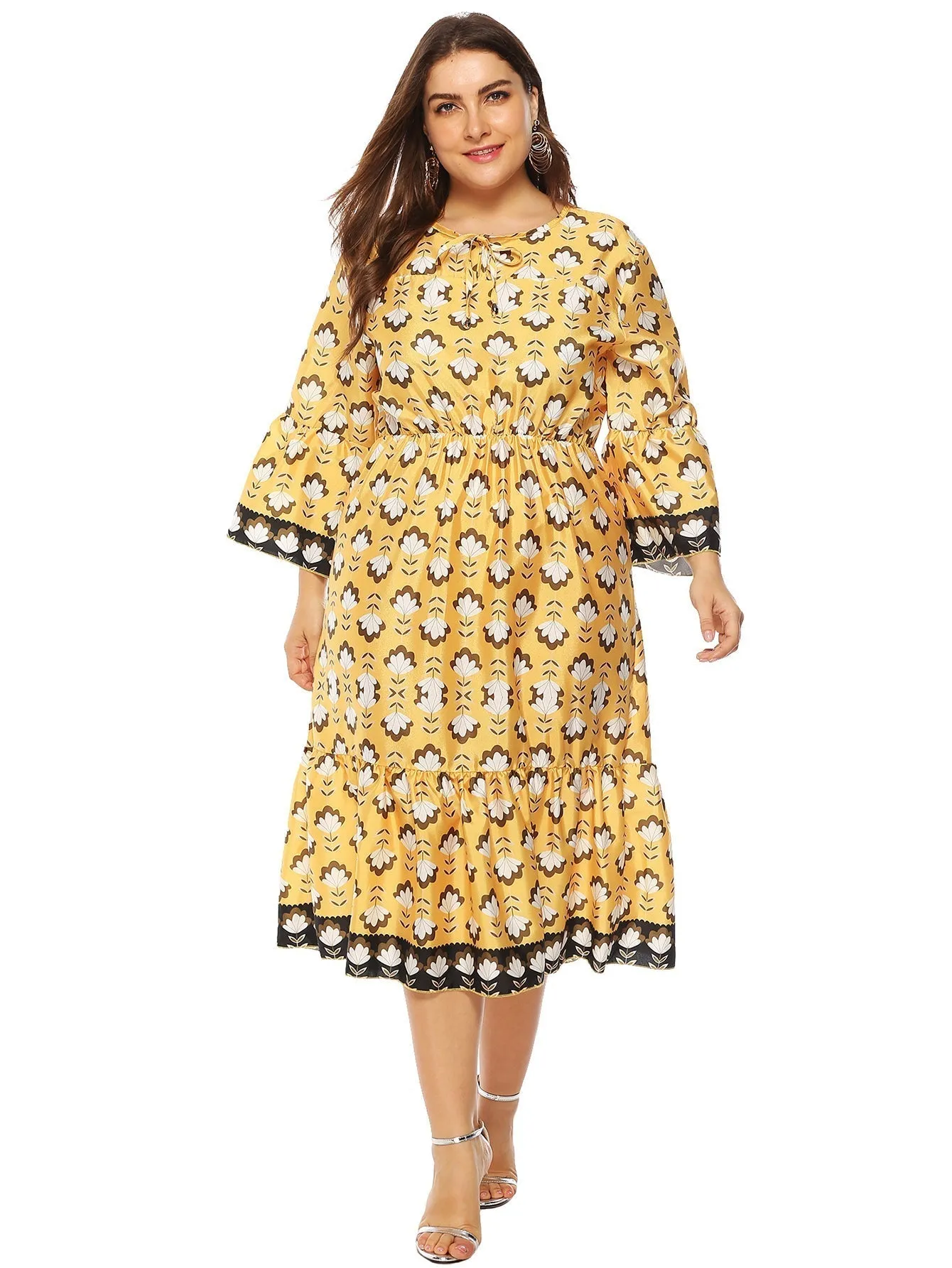 KittenAlarm - Plus All Over Print Tie Front Dress