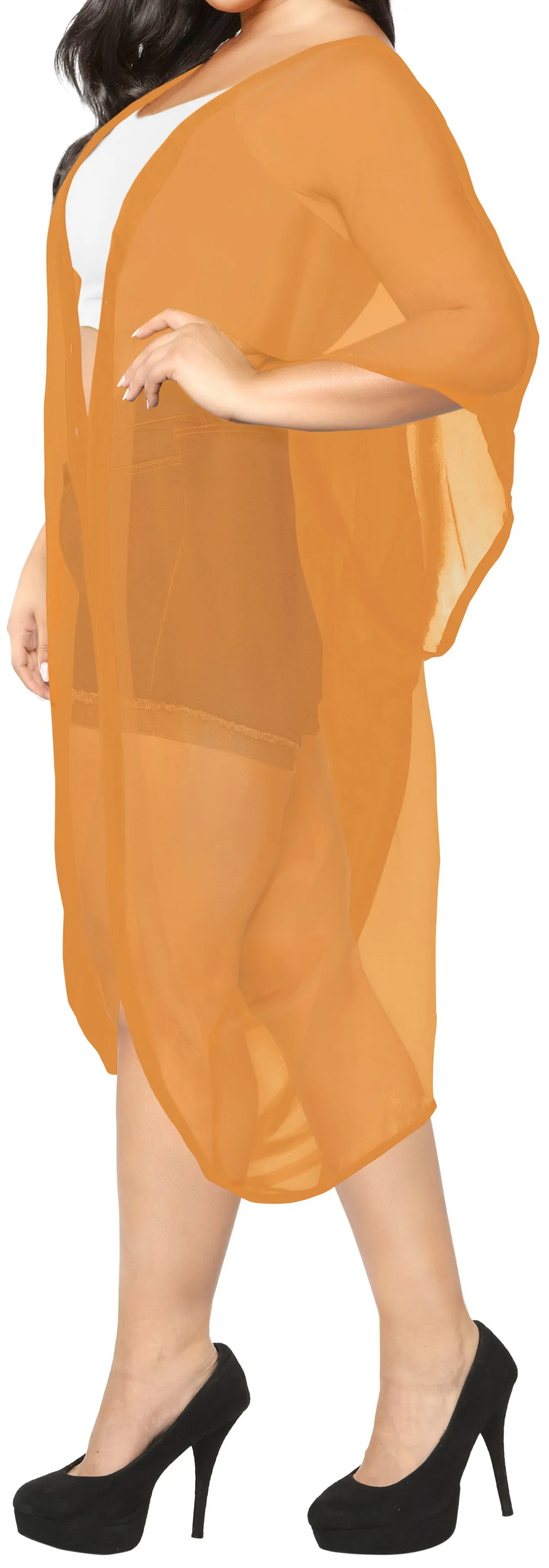 LA LEELA Women's Beach Blouse Tops Kimono Cardigan Bikini Cover Up Solid Plain Mustard_O970