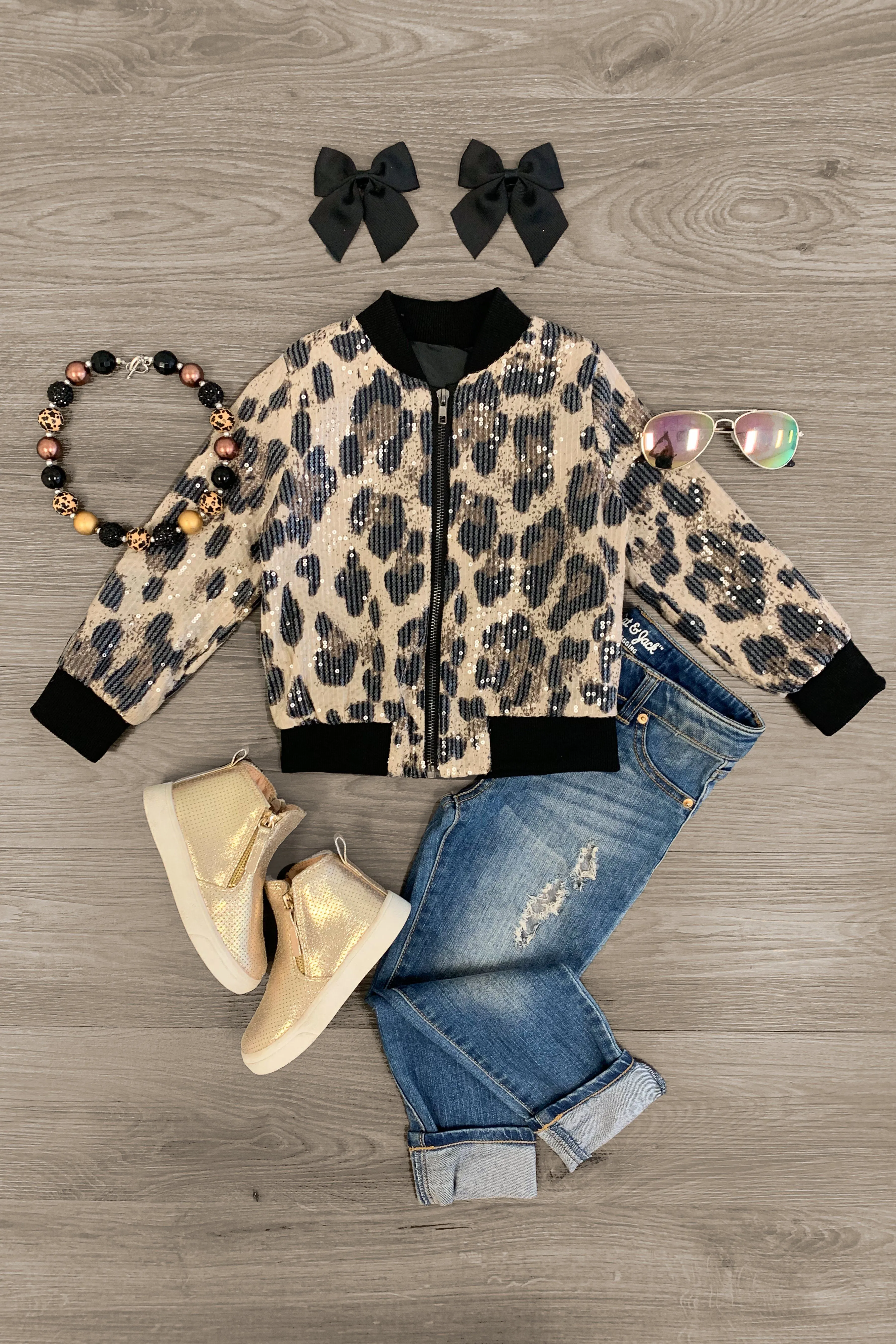 Leopard Sequin Bomber Jacket