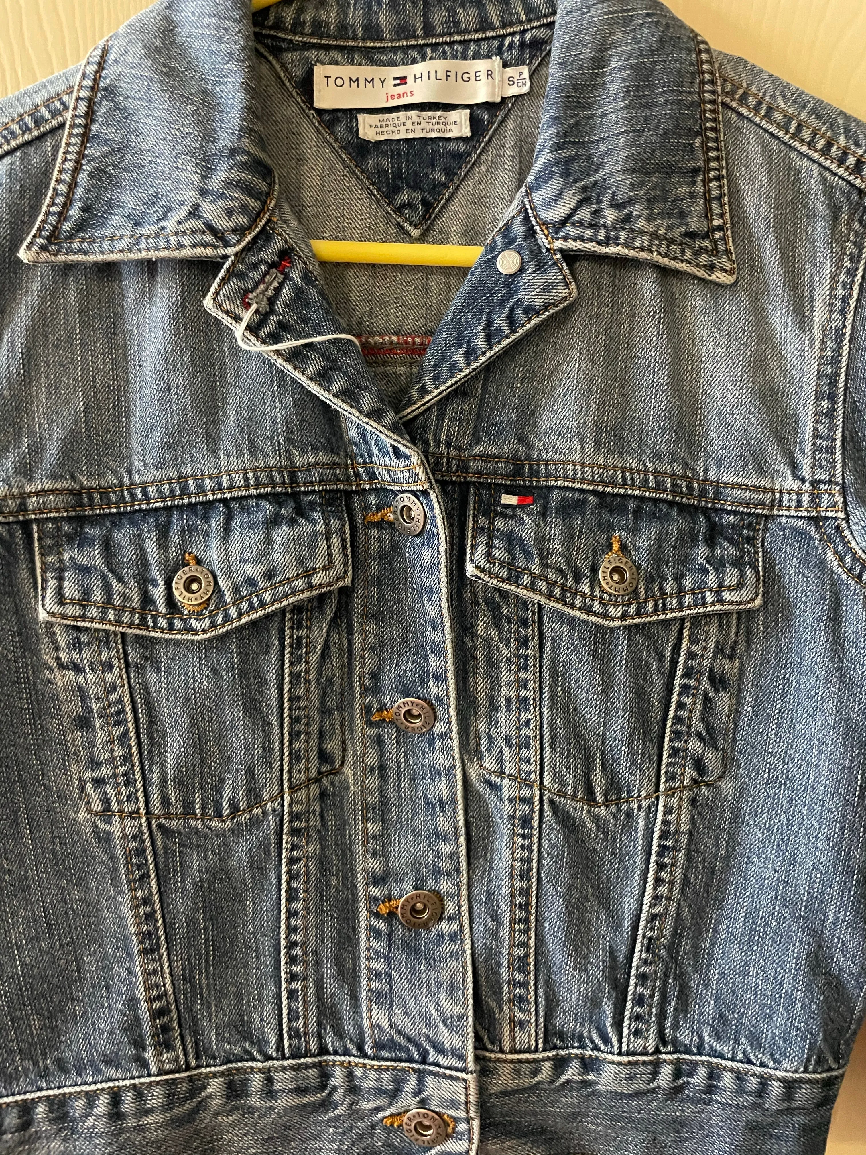 <€€* Vintage Womens Small/P TOMMY HILFIGER Cropped Denim Jacket Button Up