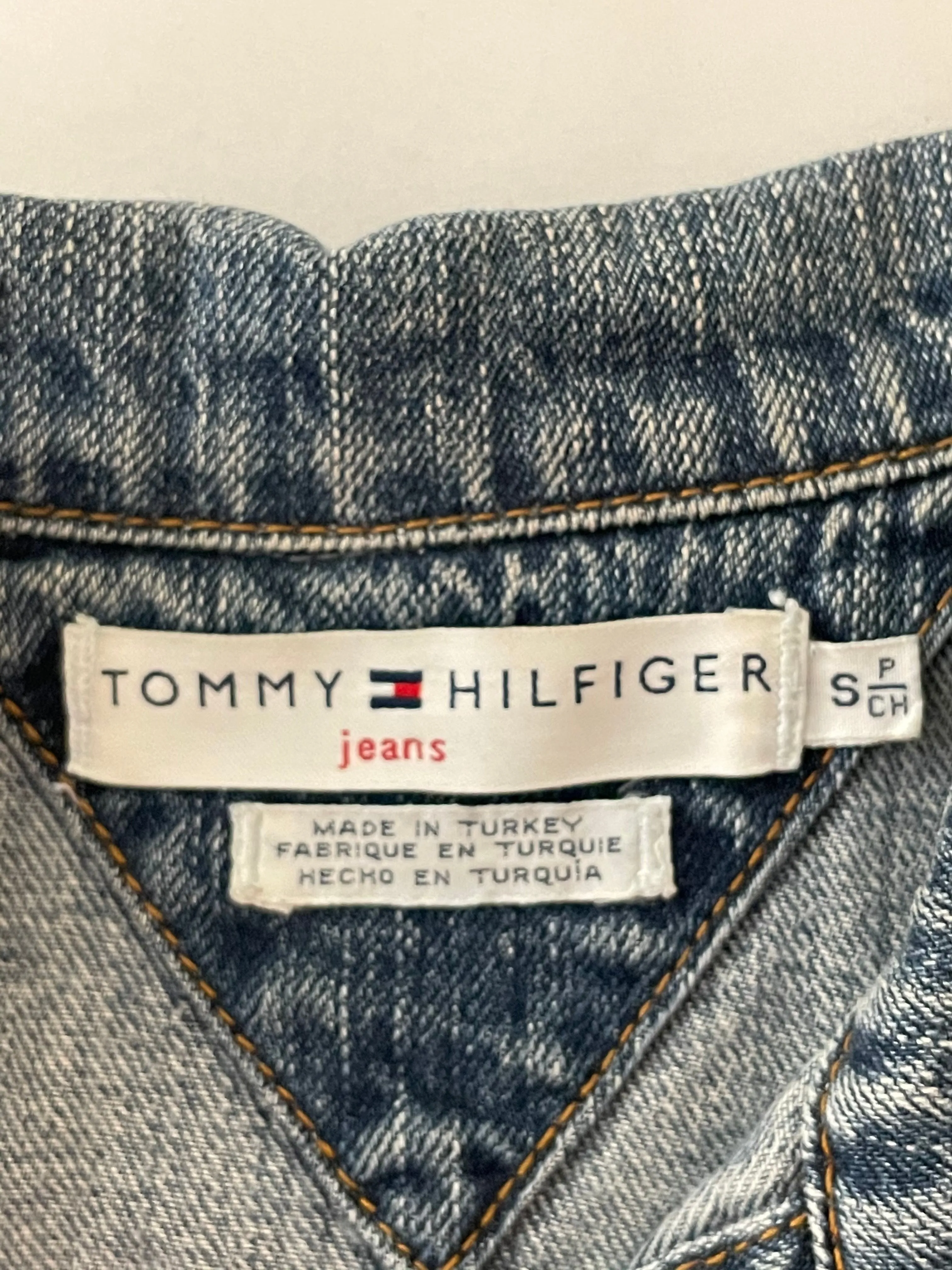 <€€* Vintage Womens Small/P TOMMY HILFIGER Cropped Denim Jacket Button Up