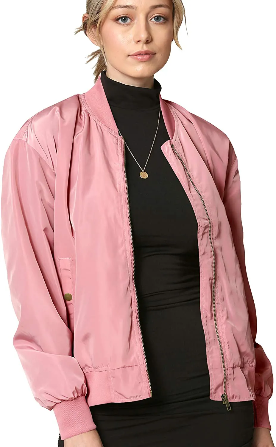 Made By Johnny Women's Classic Lightweight Jacket Multi Pocket Windbreaker Bomber Jacket