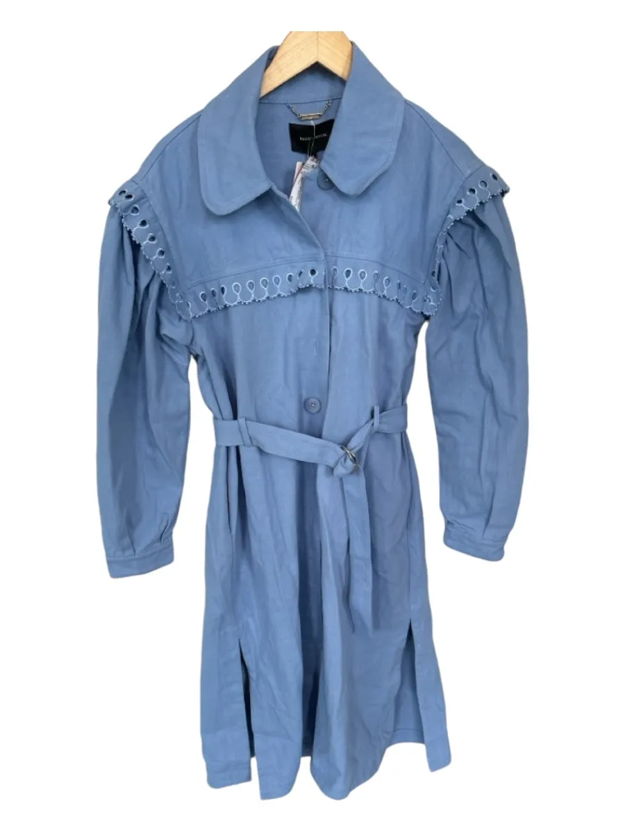 Magali Pascal Size M Cornflower Blue Cotton Long Balloon Sleeve Bib Coat