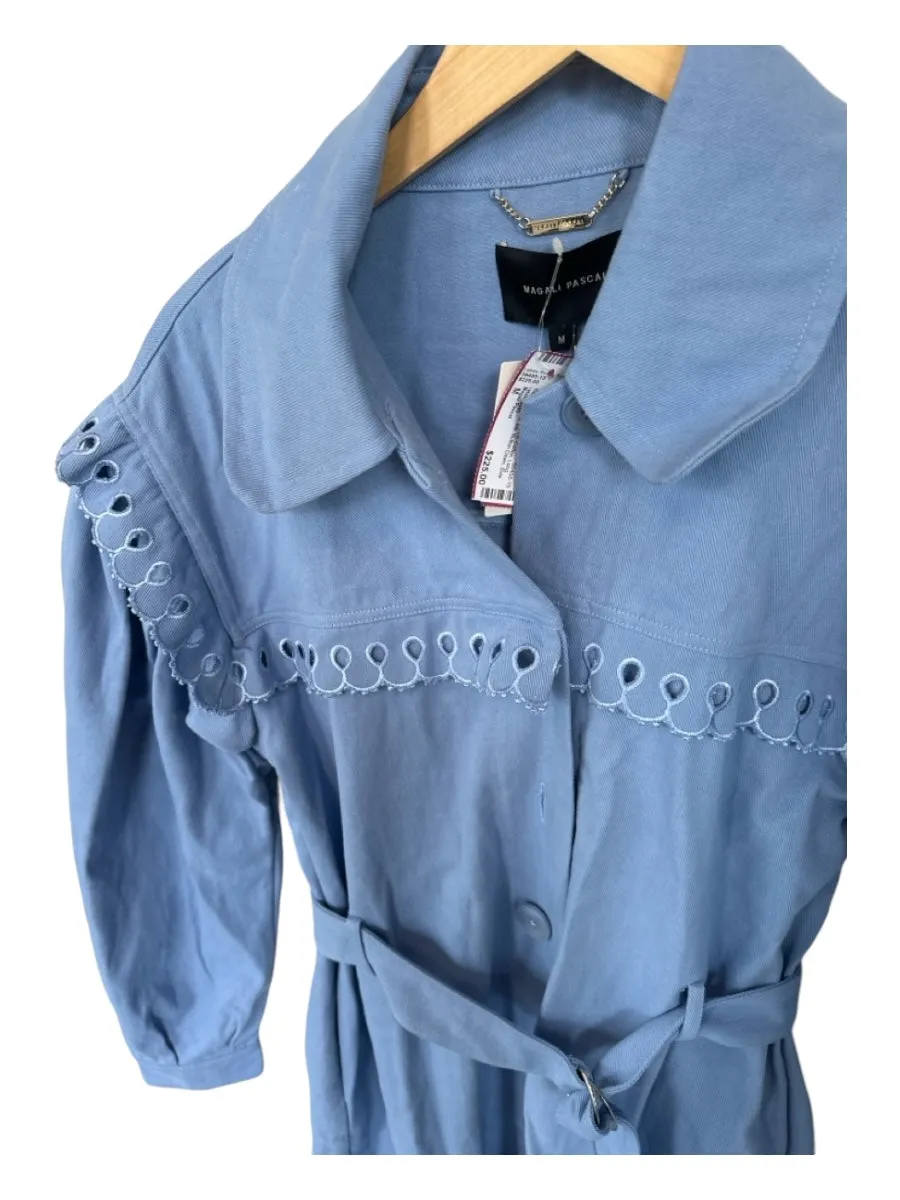 Magali Pascal Size M Cornflower Blue Cotton Long Balloon Sleeve Bib Coat