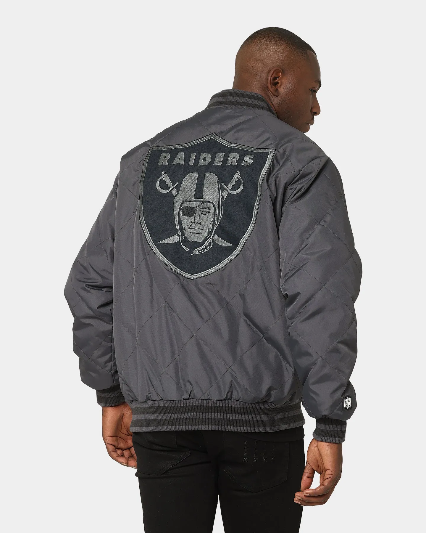 Majestic Athletic Las Vegas Raiders Tonals Quilt Varsity Jacket Gunmetal