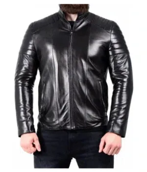 Marc Ed | Men's Black Sheepskin Leather Biker Jacket