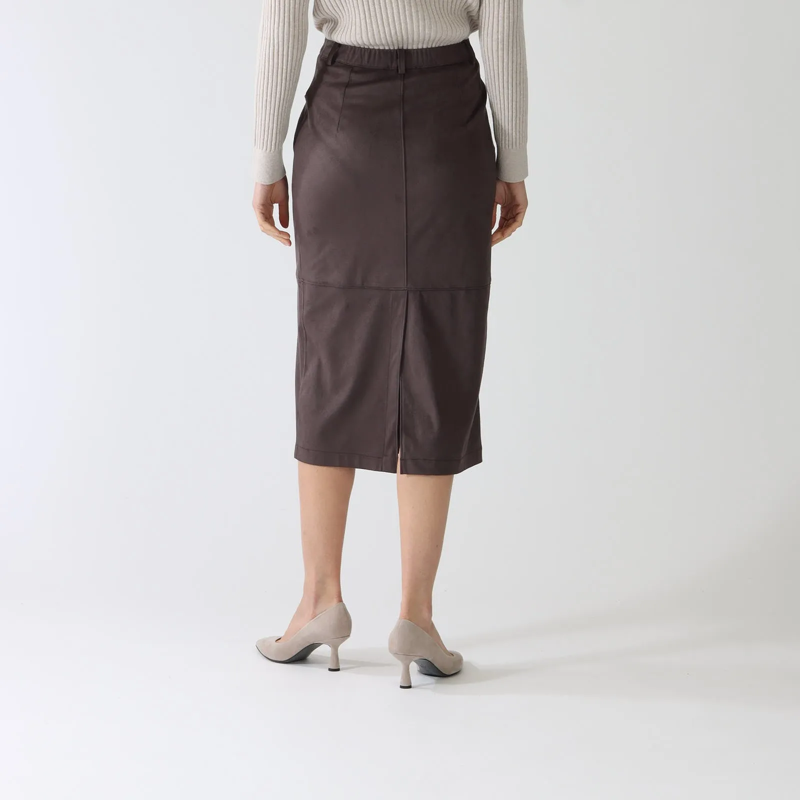 Marrone Faux Suede Midi Skirt