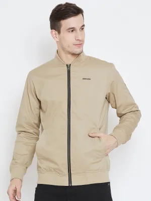 Men Casual Beige Bomber Jacket