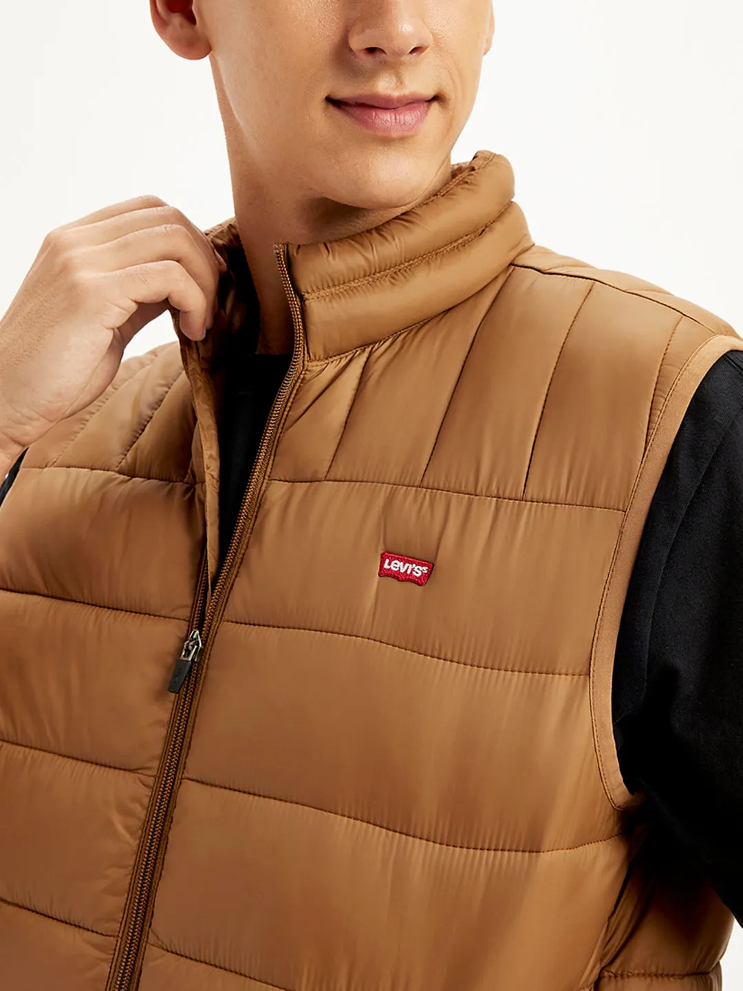 Men's Quilted Brown High Neck Puffer Jacket