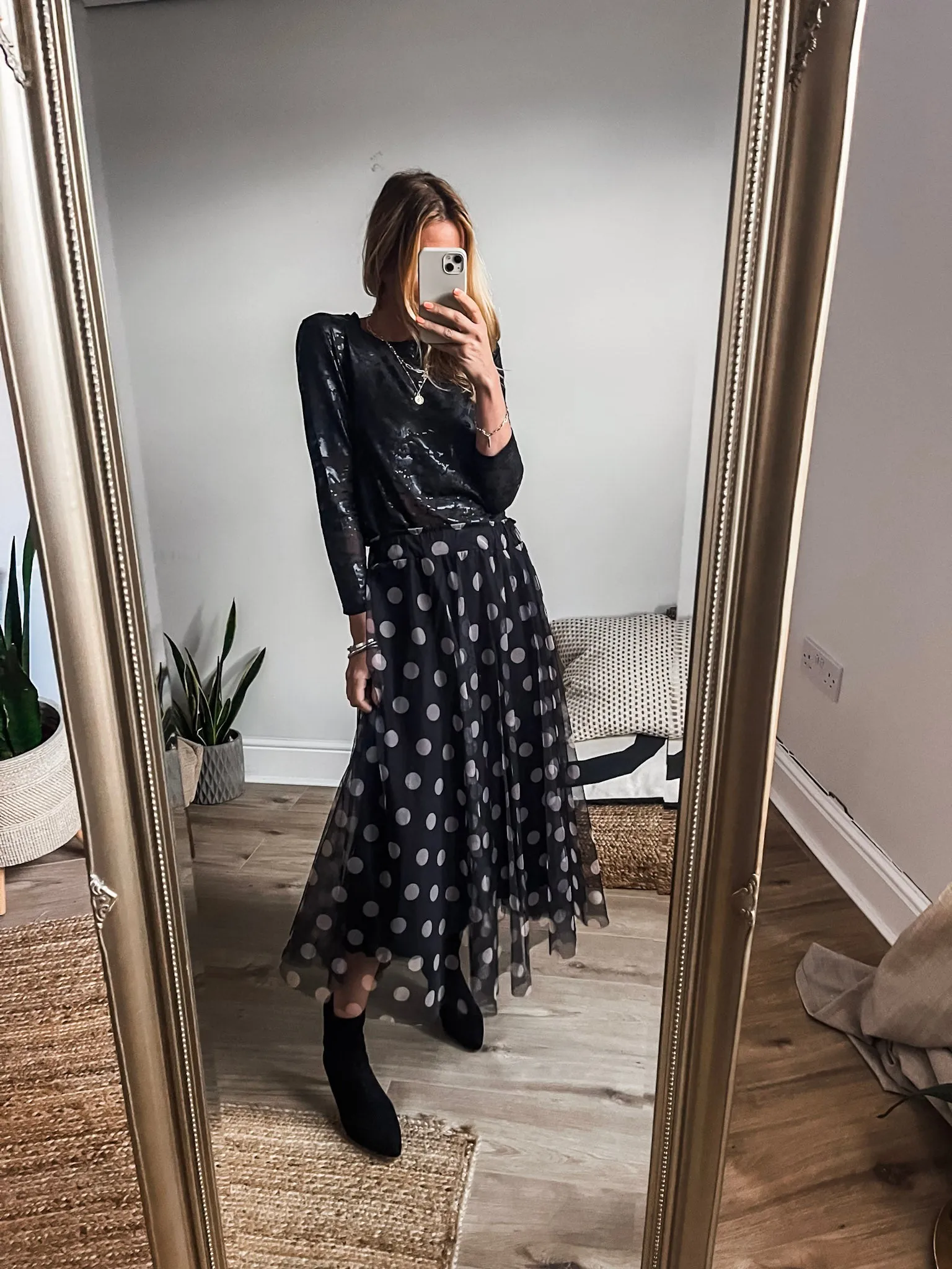 Mesh Polka Dot Midi Skirt