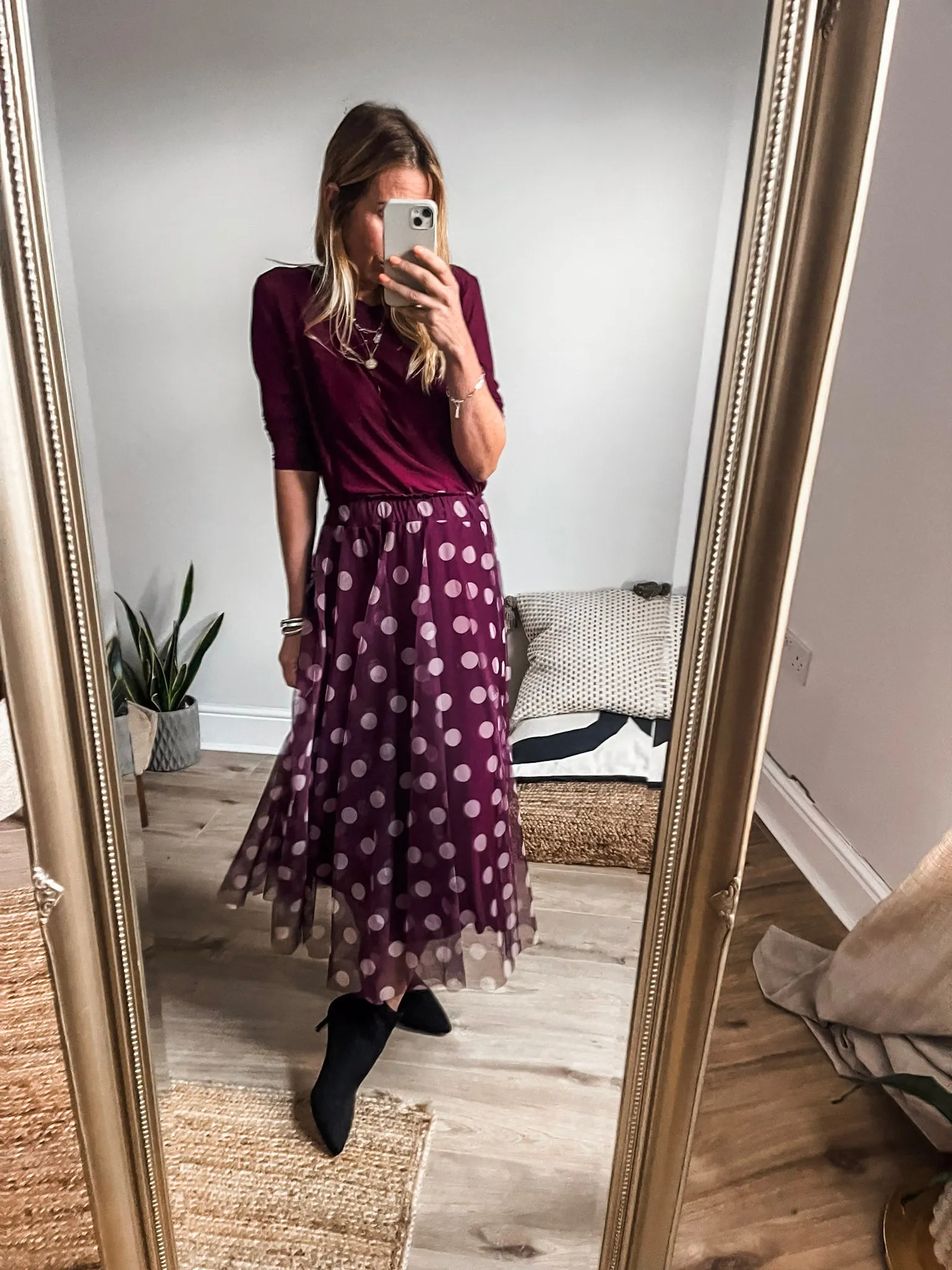 Mesh Polka Dot Midi Skirt