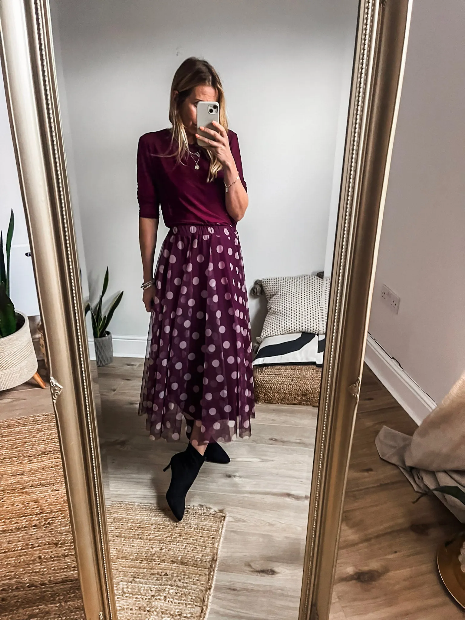 Mesh Polka Dot Midi Skirt