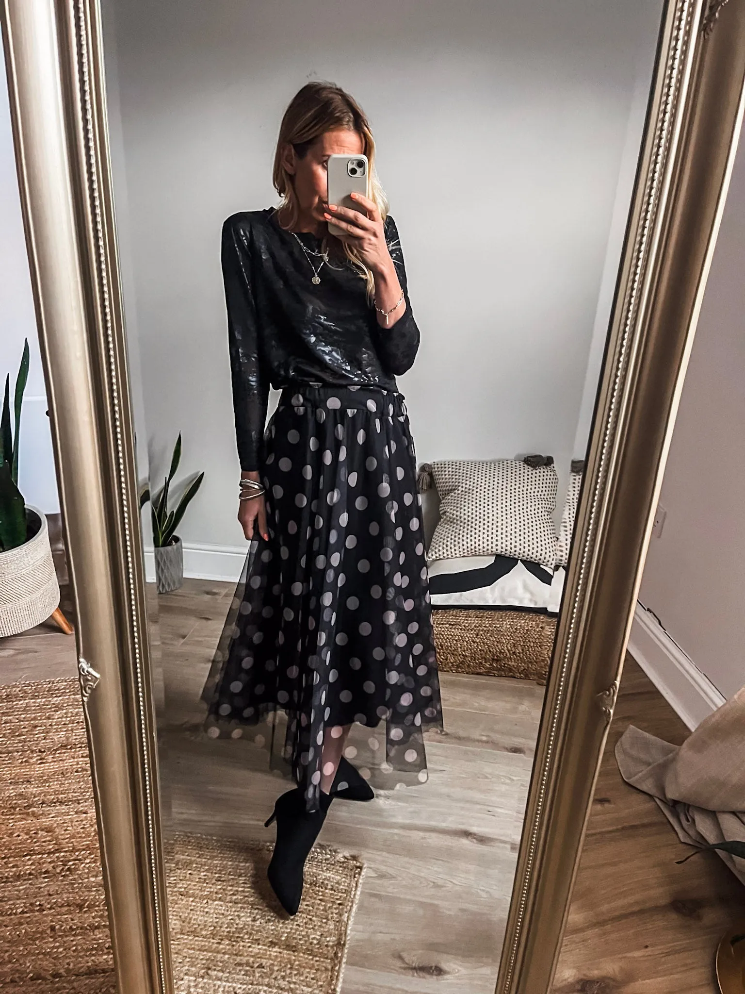 Mesh Polka Dot Midi Skirt