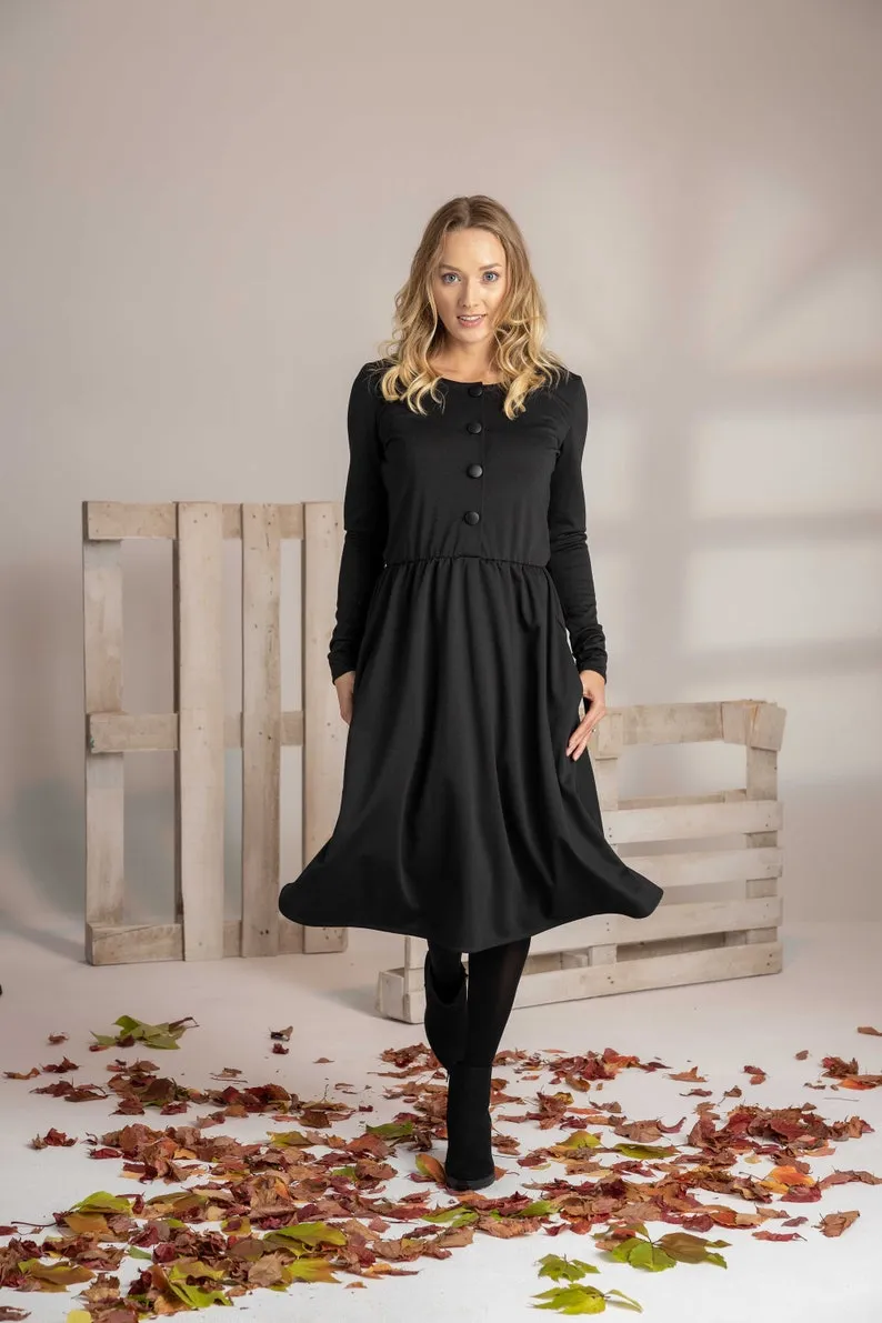 Midi Belted Long Sleeve Dress