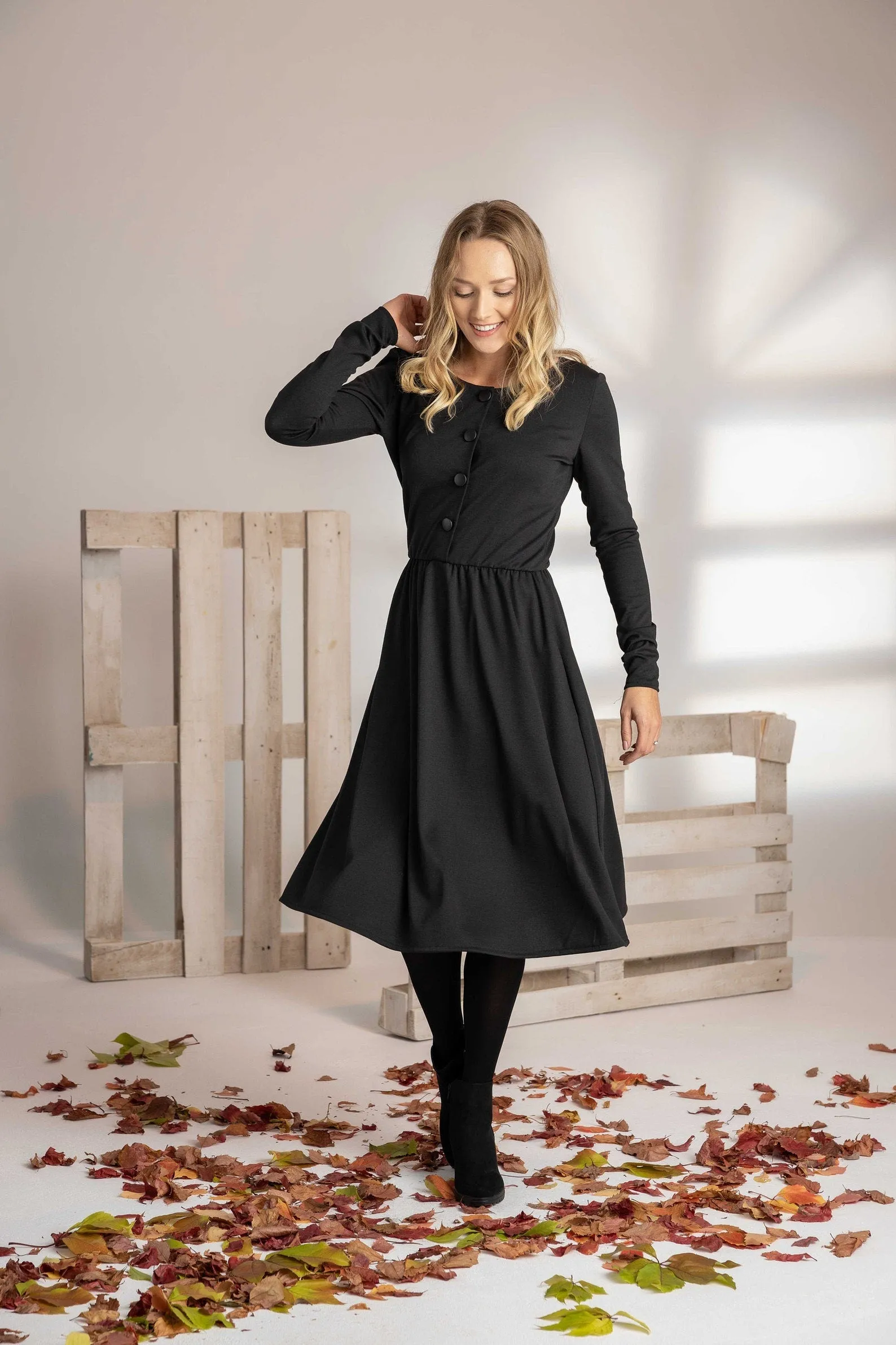 Midi Belted Long Sleeve Dress