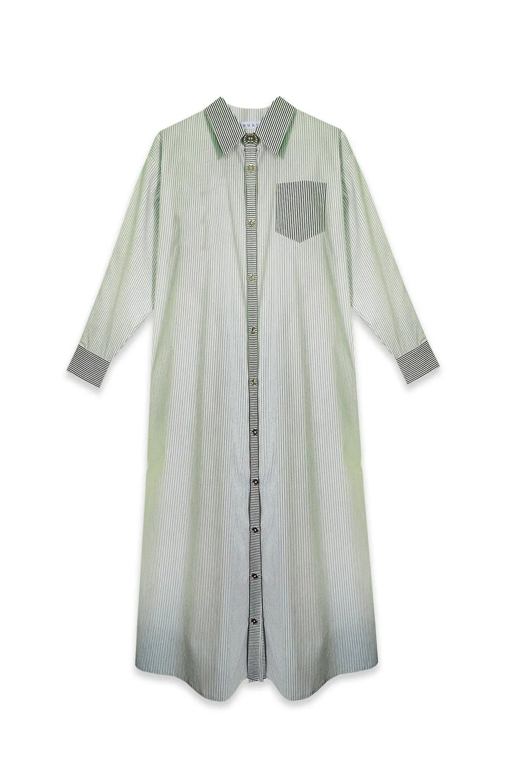 Midi Boyfriend Shirtdress - Olive Stripe