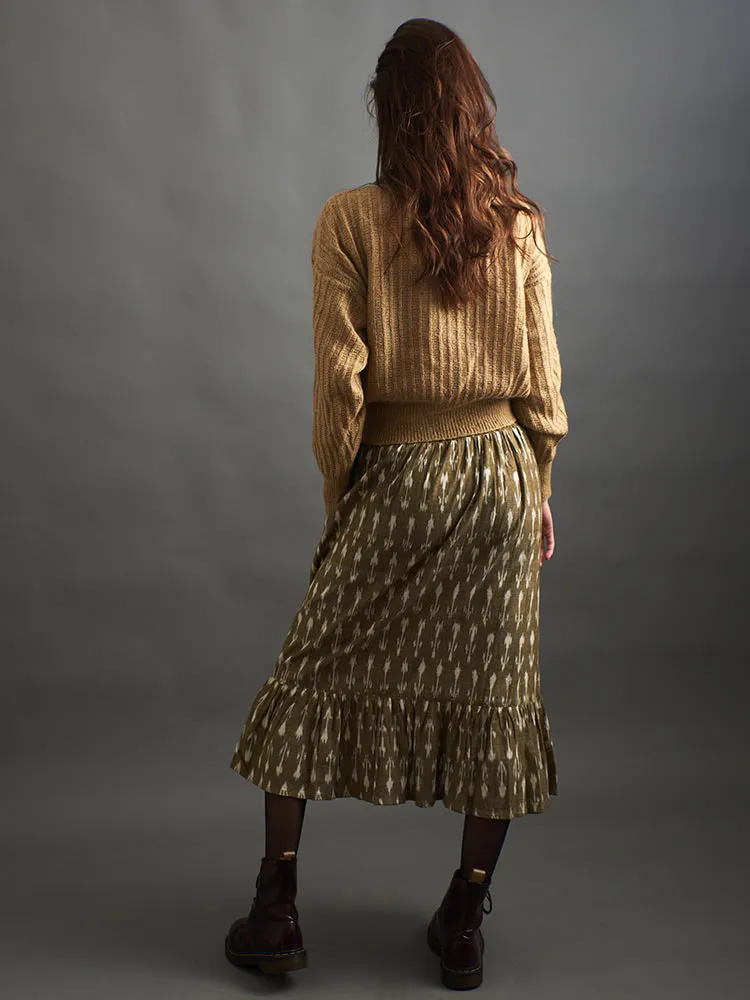 Mila Midi Skirt - Olive Ikat