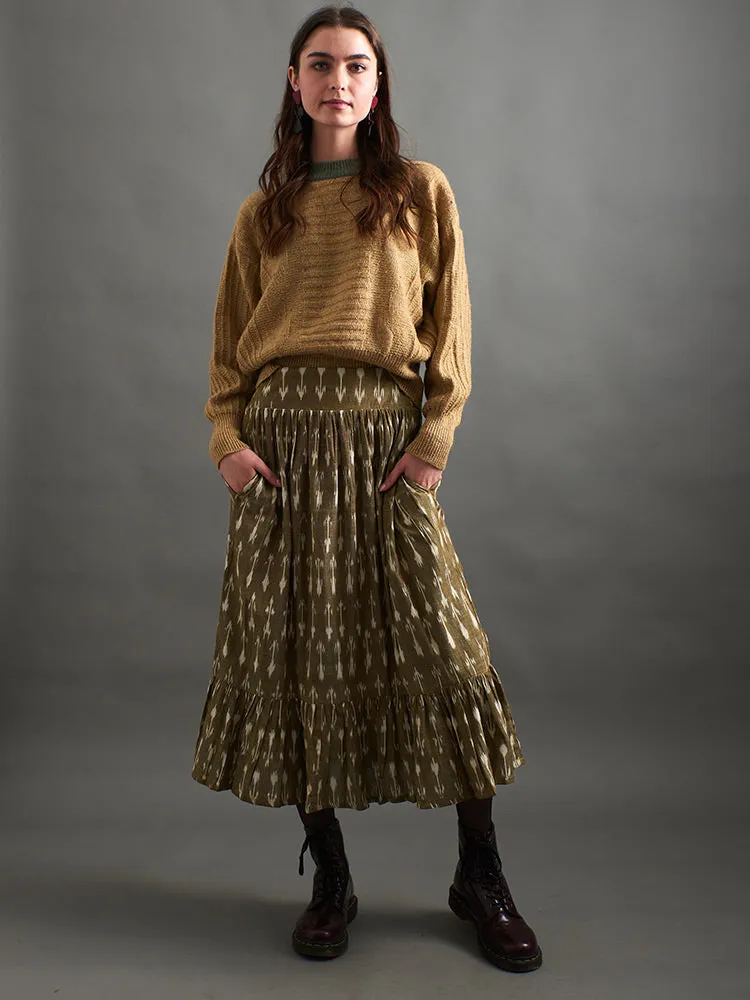 Mila Midi Skirt - Olive Ikat