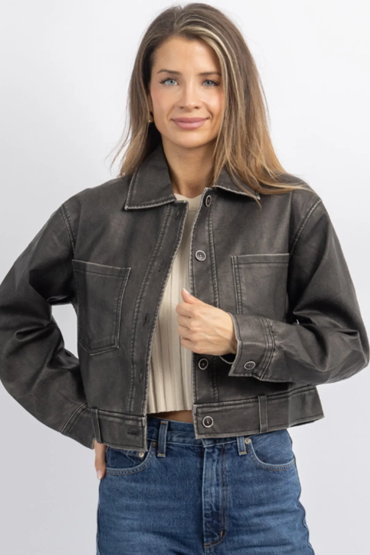 MONTREUX LEATHER CROP JACKET