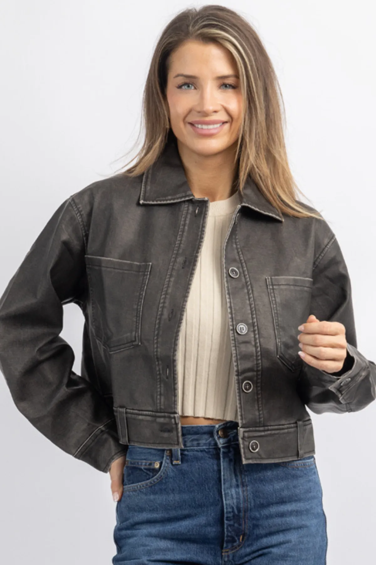 MONTREUX LEATHER CROP JACKET