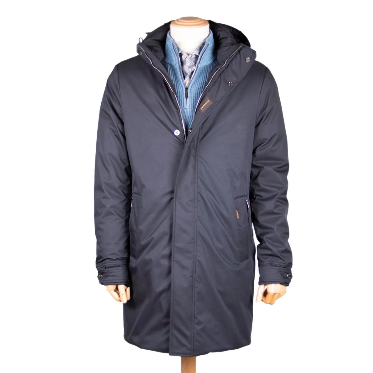 Moorer Dark Blue ‘Vermont’ Padded Duster Coat