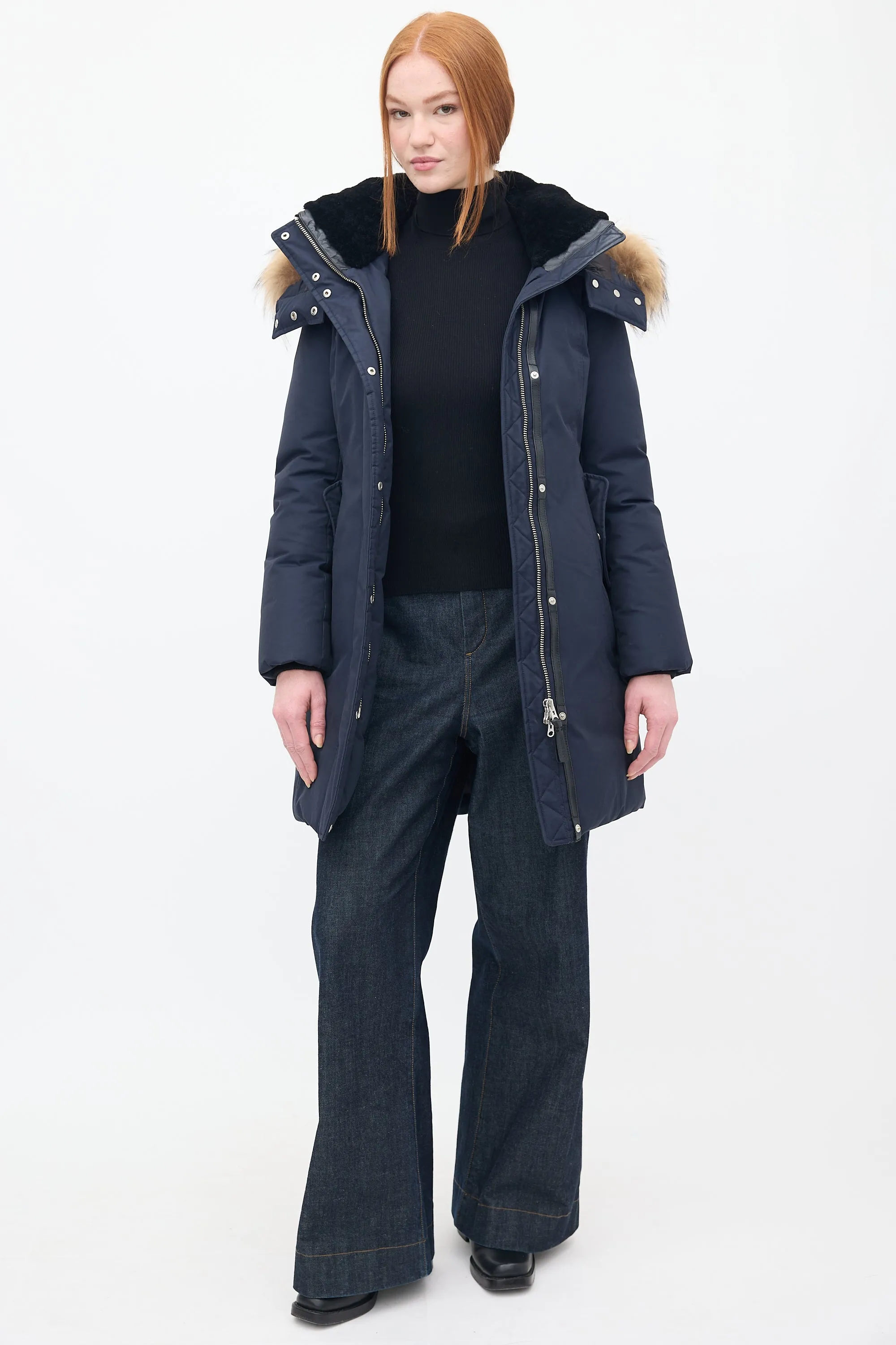 Navy Down & Fur Trim Parka