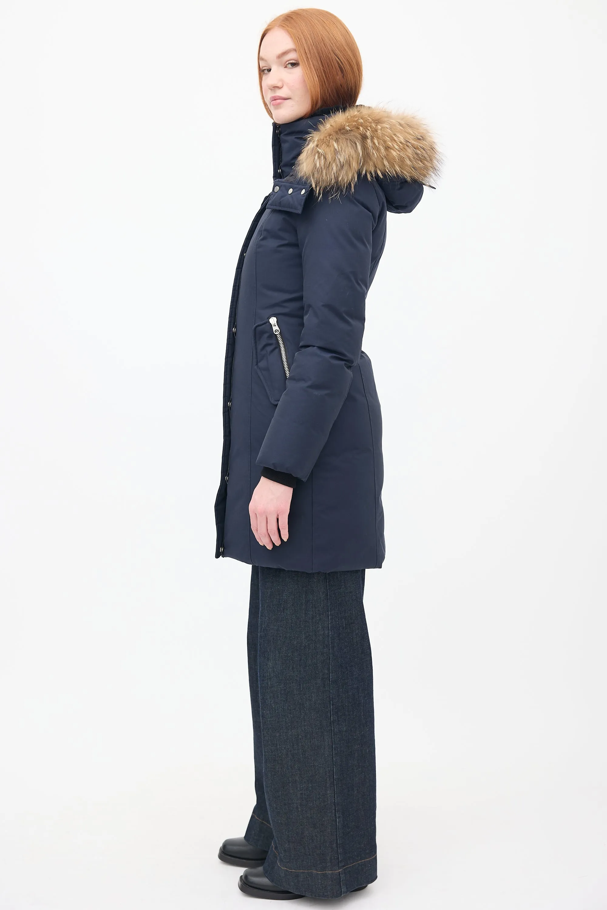 Navy Down & Fur Trim Parka