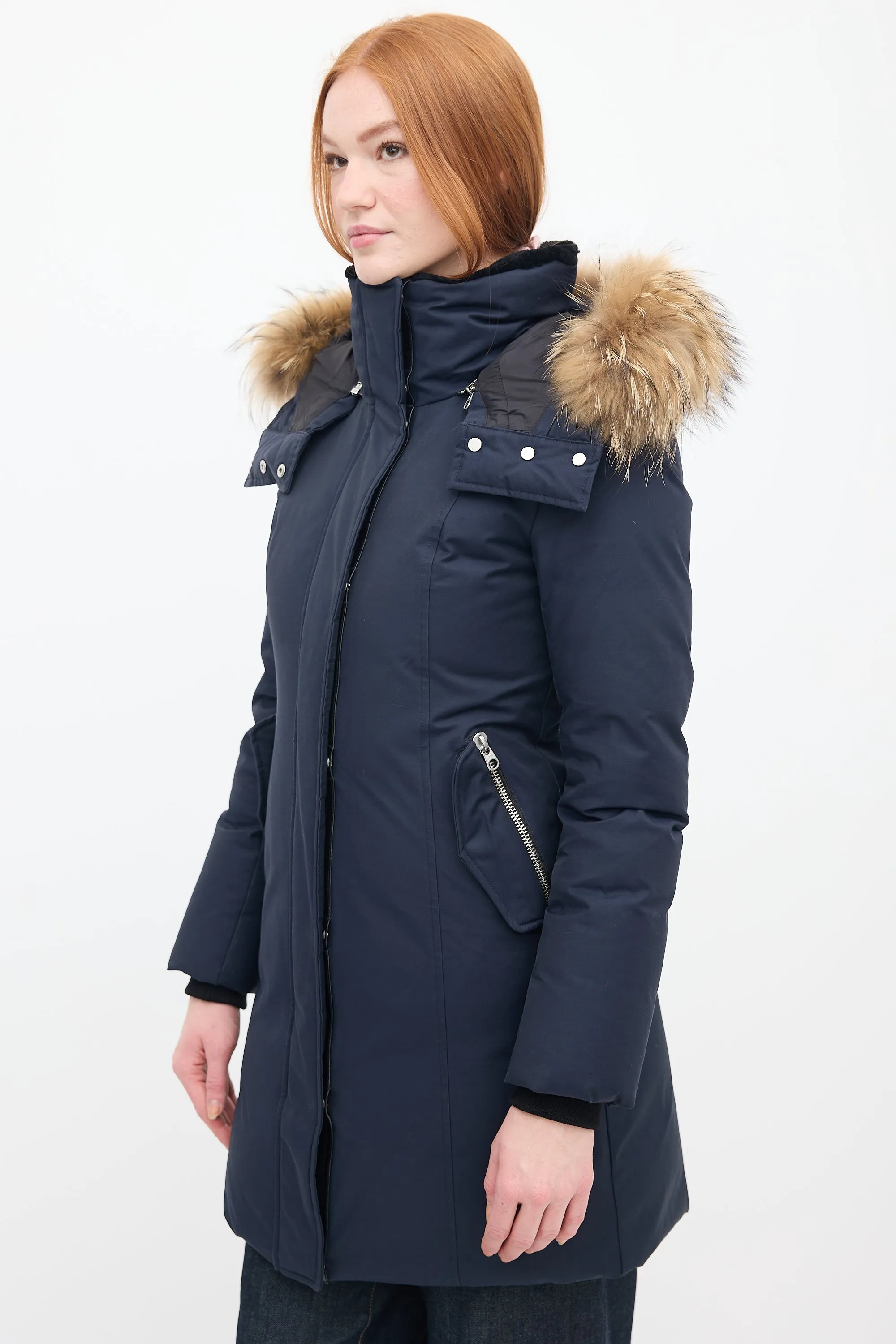 Navy Down & Fur Trim Parka