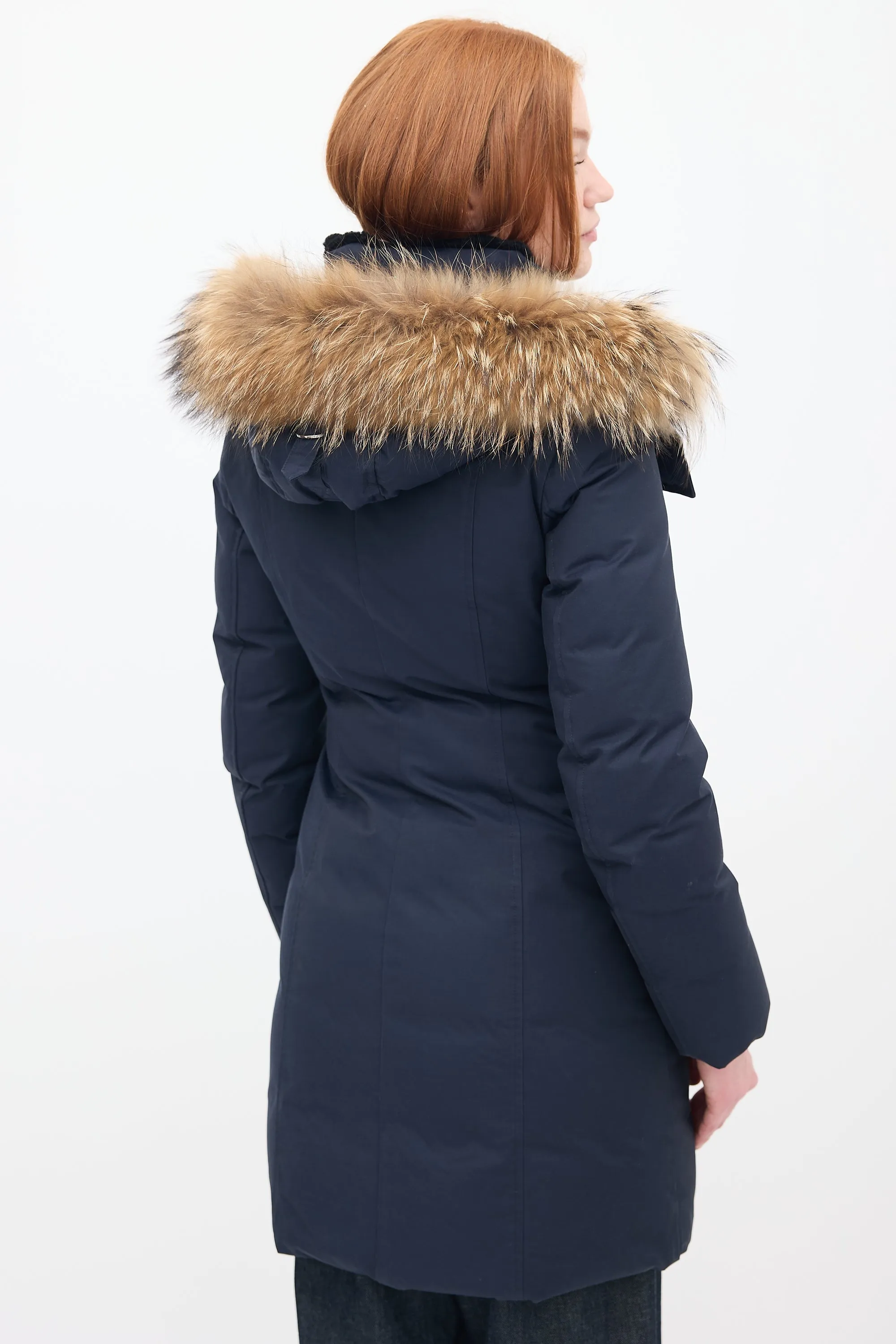 Navy Down & Fur Trim Parka