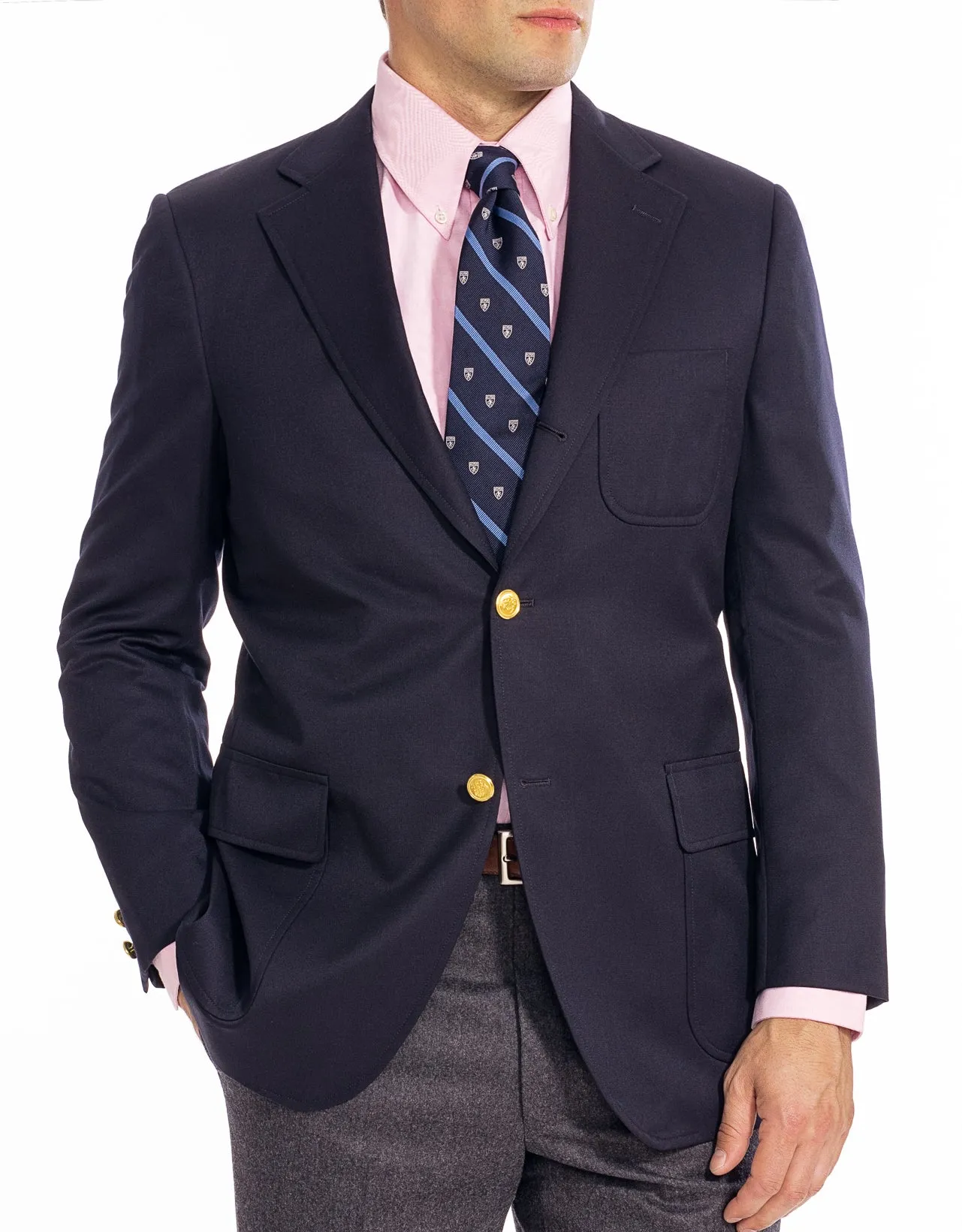 NAVY PEPPIN MERINO BLAZER - TRIM FIT