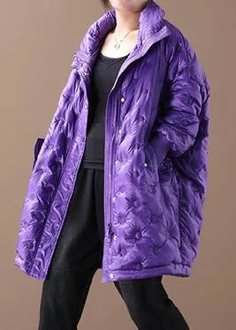 New purple duck down coat plus size down jacket winter coats stand collar zippered