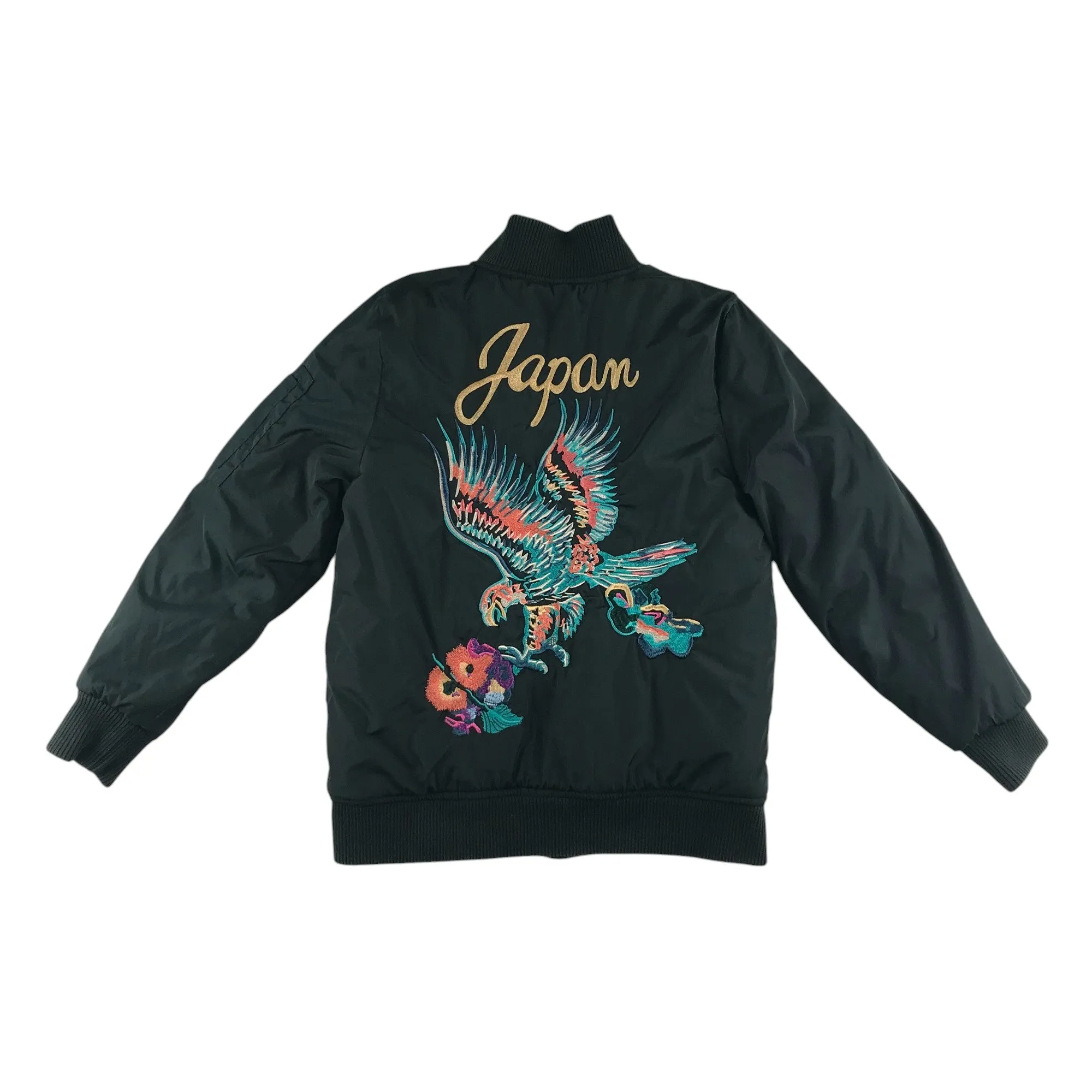 Next jacket 8-9 years dark green warm lined bomber Japan embroidery in the back