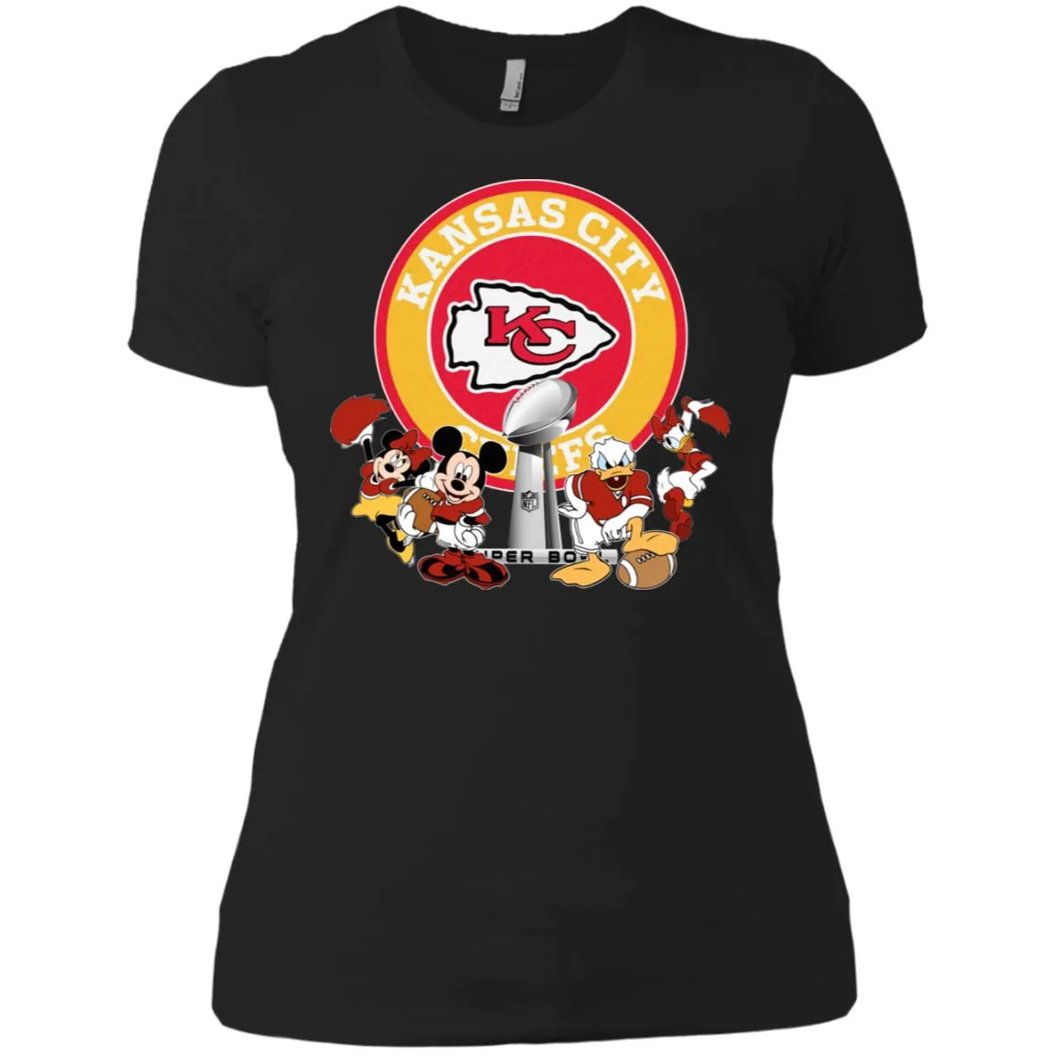 Nfl – Kansas City Chiefs Super Bowl 2019 Mickey Mouse Minnie Mouse Donald Duck Daisy Duck Football Women Cotton T-Shirt