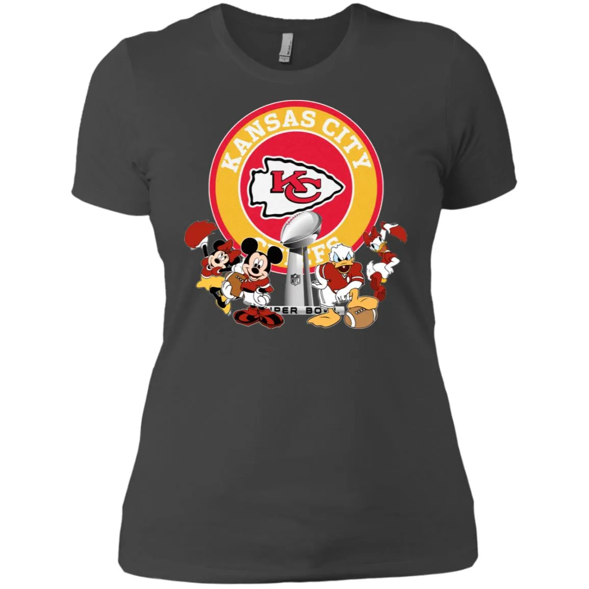 Nfl – Kansas City Chiefs Super Bowl 2019 Mickey Mouse Minnie Mouse Donald Duck Daisy Duck Football Women Cotton T-Shirt