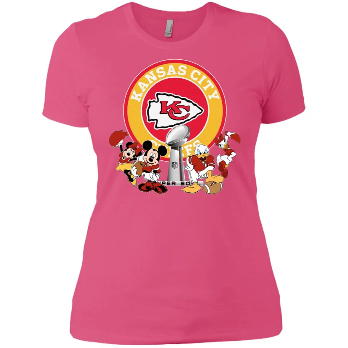 Nfl – Kansas City Chiefs Super Bowl 2019 Mickey Mouse Minnie Mouse Donald Duck Daisy Duck Football Women Cotton T-Shirt