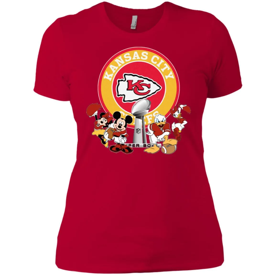 Nfl – Kansas City Chiefs Super Bowl 2019 Mickey Mouse Minnie Mouse Donald Duck Daisy Duck Football Women Cotton T-Shirt