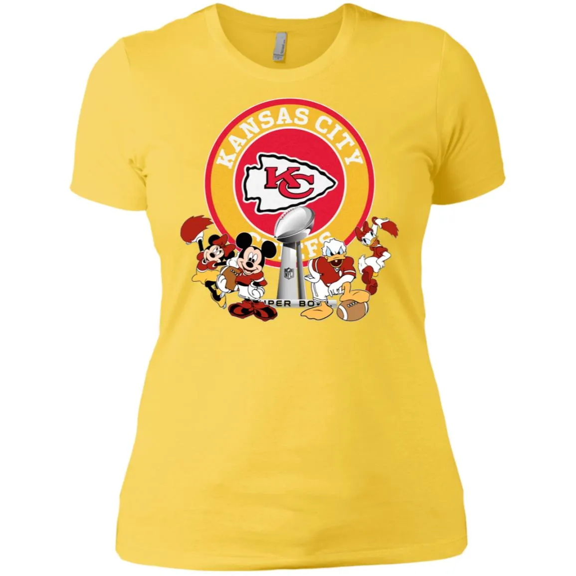 Nfl – Kansas City Chiefs Super Bowl 2019 Mickey Mouse Minnie Mouse Donald Duck Daisy Duck Football Women Cotton T-Shirt