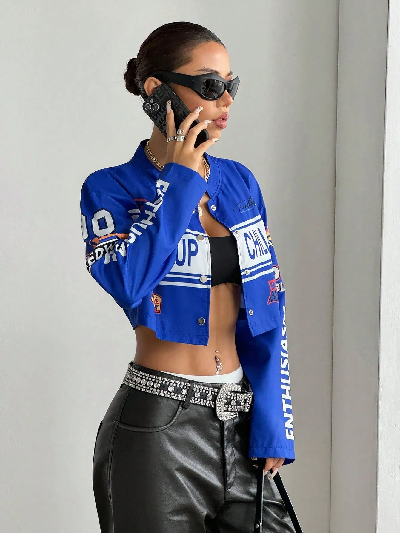 omen's Streetwear Motorcycle Cropped Jacket