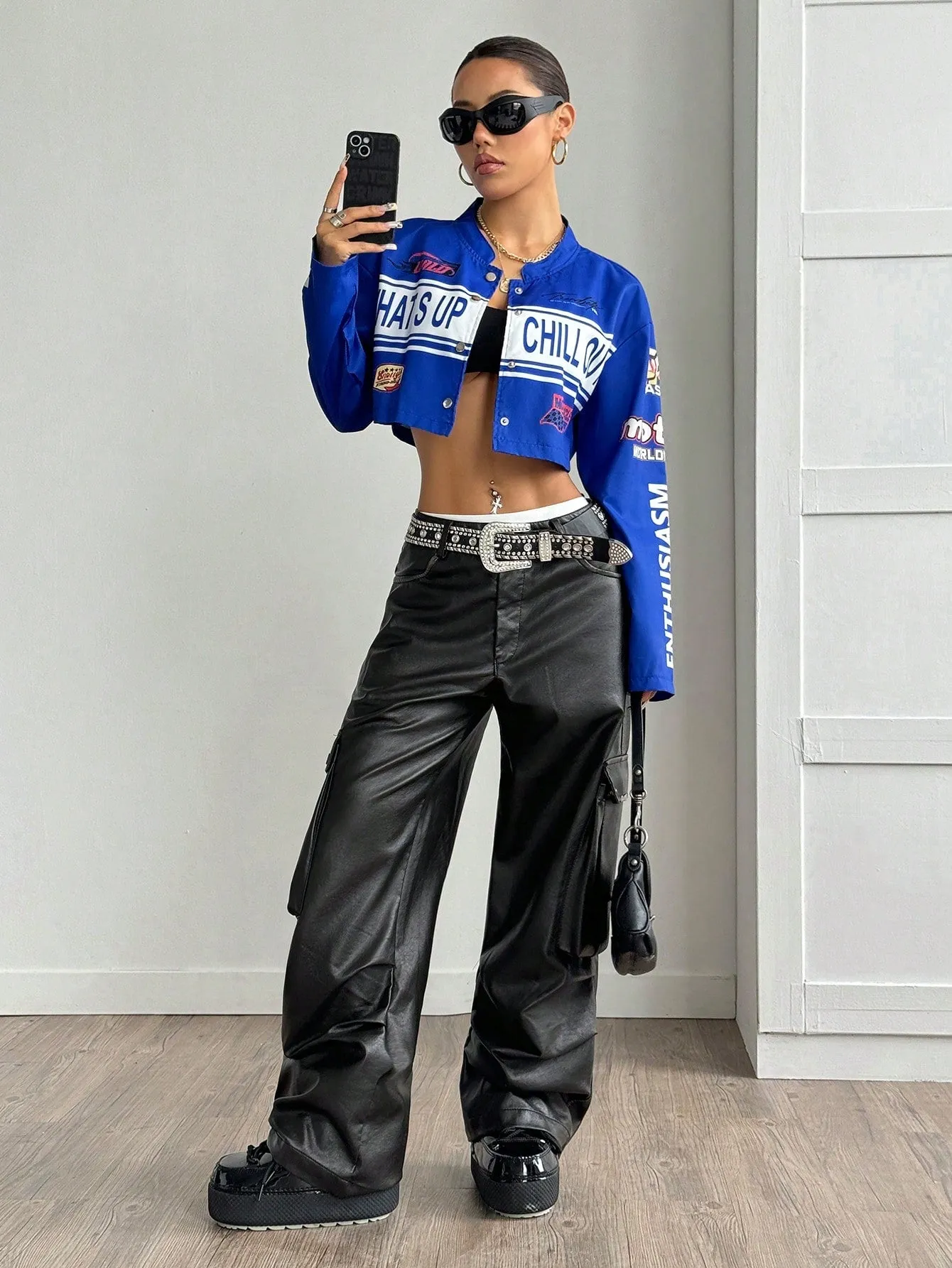 omen's Streetwear Motorcycle Cropped Jacket