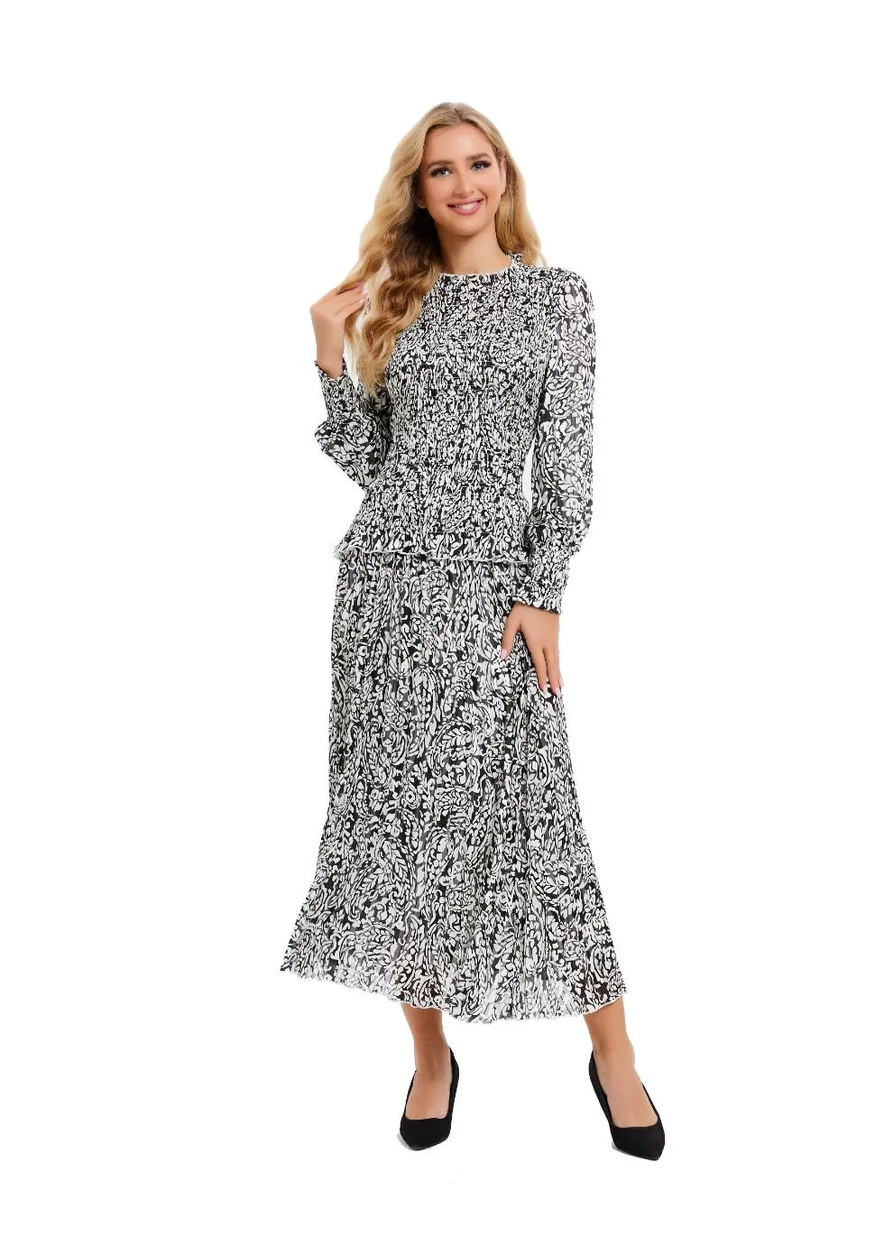 Paisley Monochrome Midi Two Piece Set